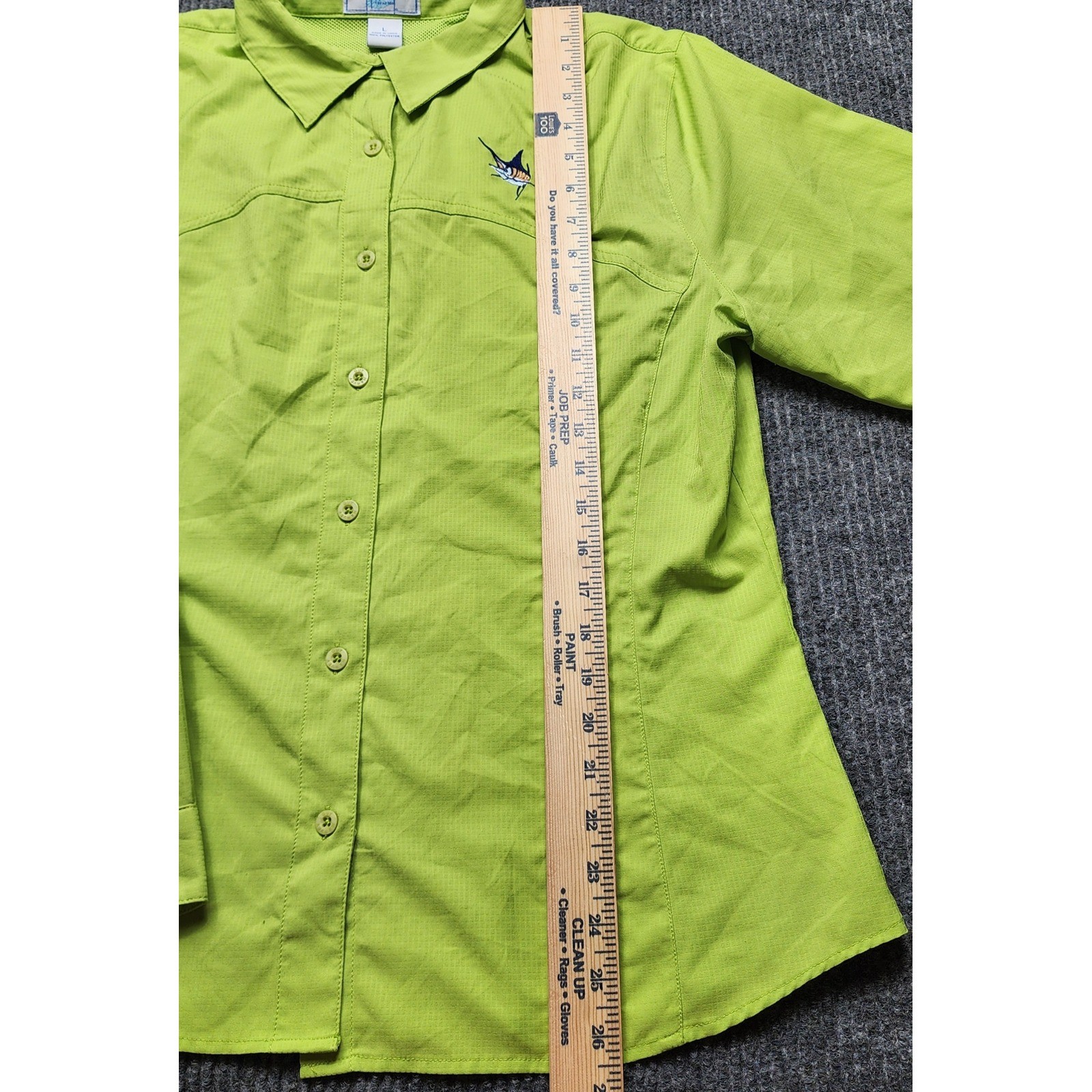Guy Harvey AFTCO Fishing Shirt Womens Large Lime Green Marlin Embroidered L/S