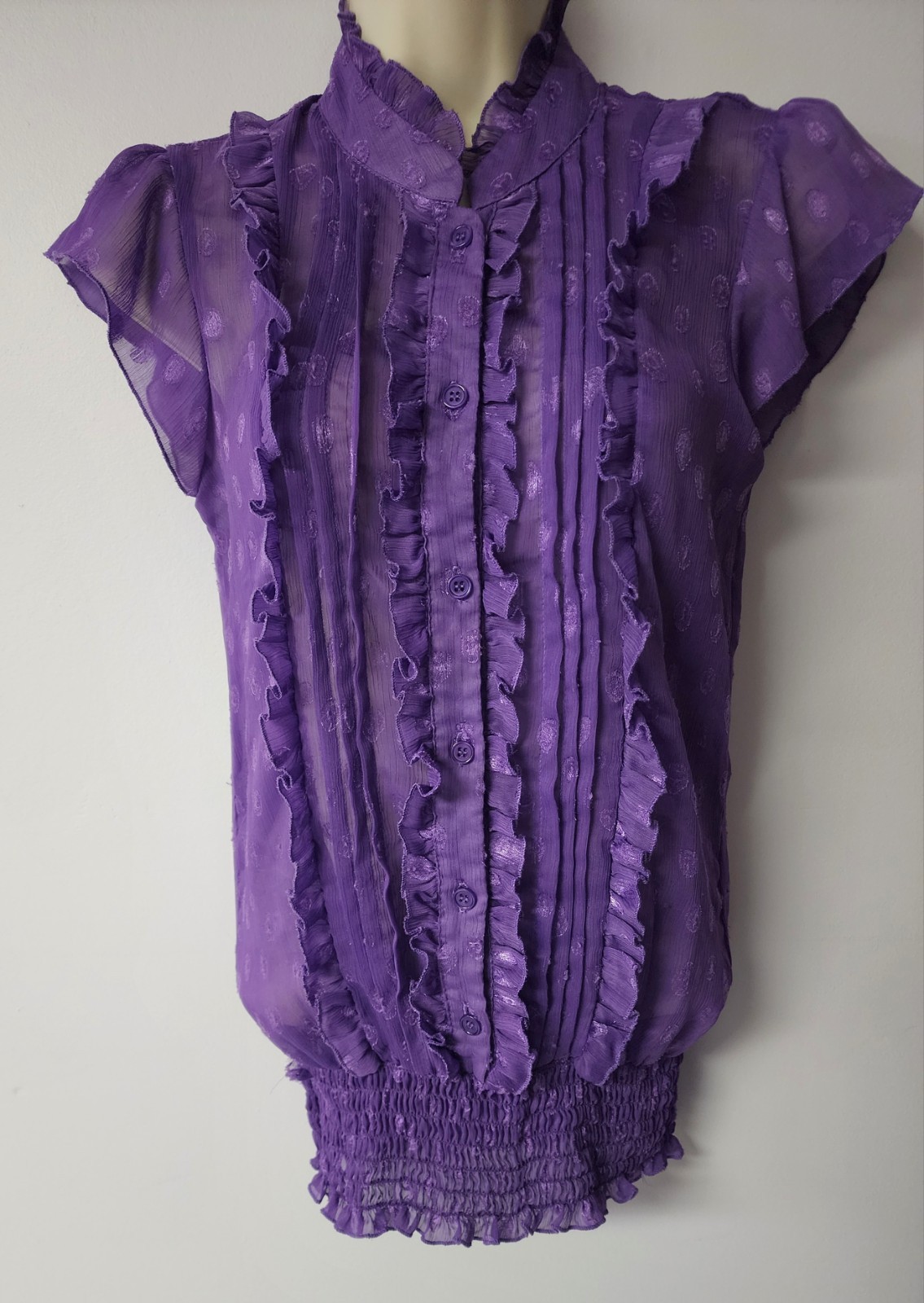 Y2K Maurices Purple Ruffle Front Blouse Top Size S Victorian Style Sheer