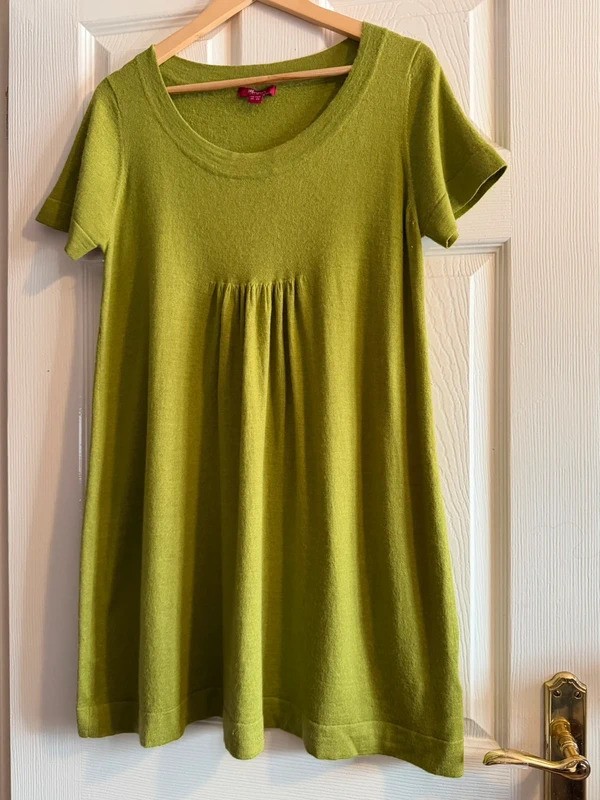 Monsoon Lime Green Wool Blend Tunic Top UK 22 Soft Knit Short Sleeve