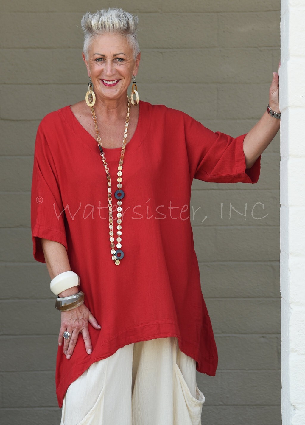 WATERSISTER Cotton Gauze SANDY Tunic Long Banded Top 1(M/L) 2(XL) oh my COLORS