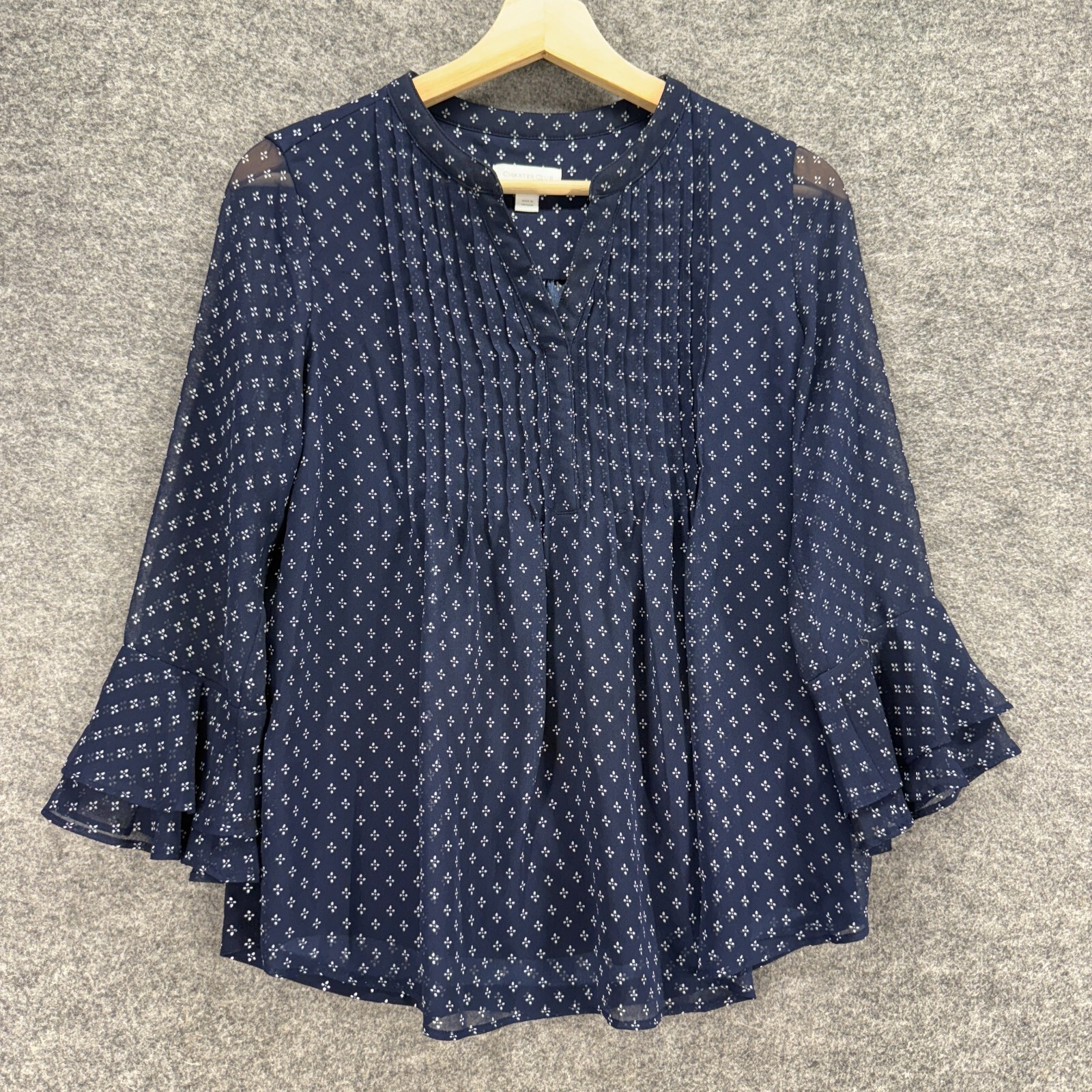 Charter Club Blouse Women PS Petite Blue Floral V-Neck Long Sleeve Pullover