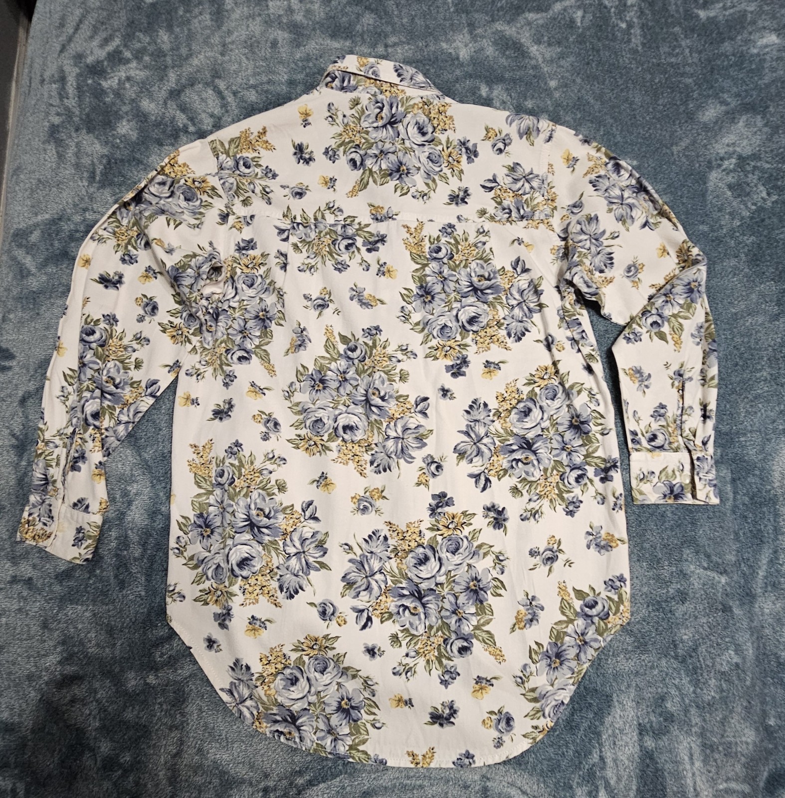 Vintage 90s Bongo White Floral Collared Button Front Long Sleeve Blouse Top Sz S