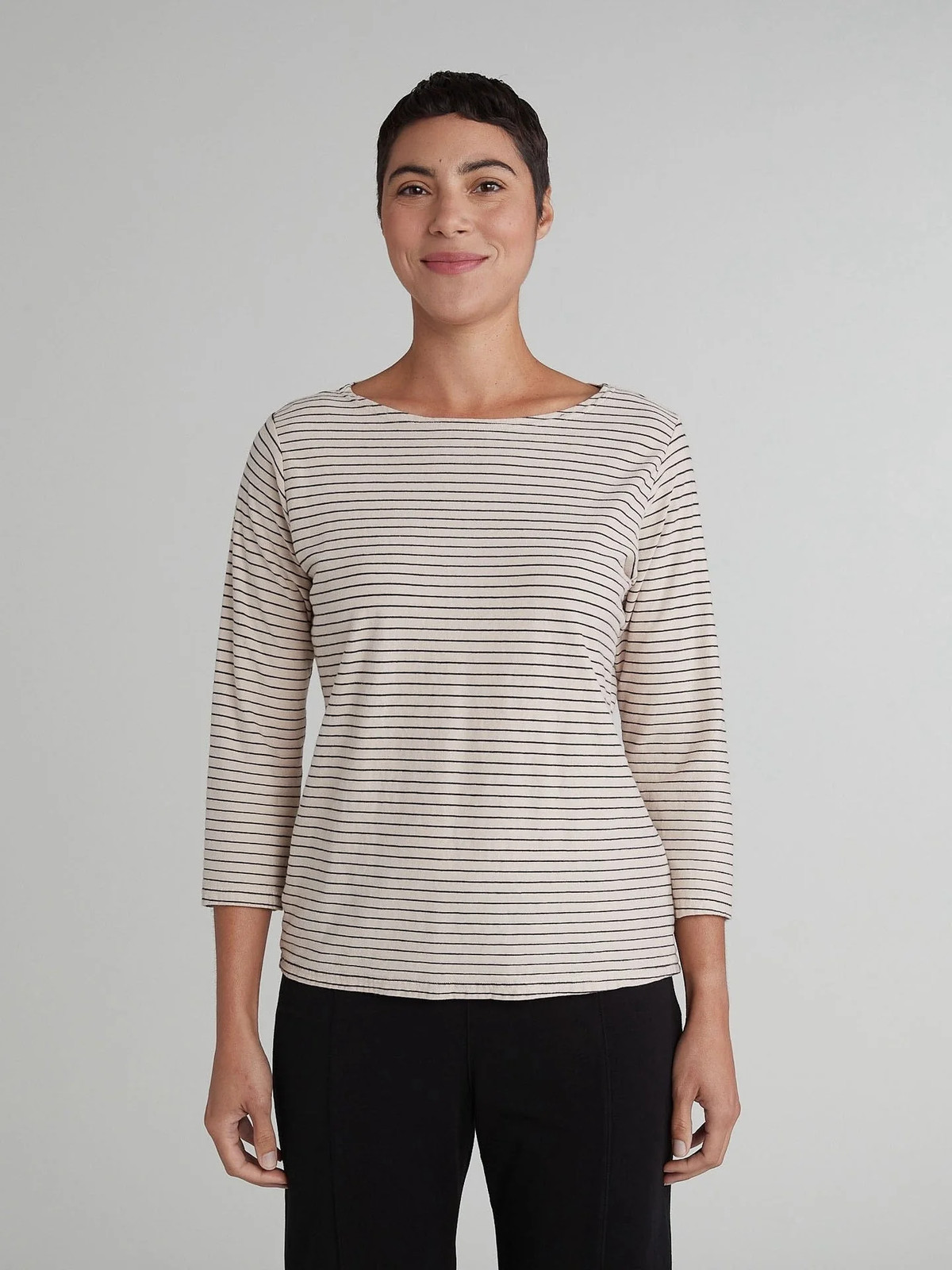 3/4 Sleeve Striped Boat Neck Top by Cut-Loose – CLOSEOUT