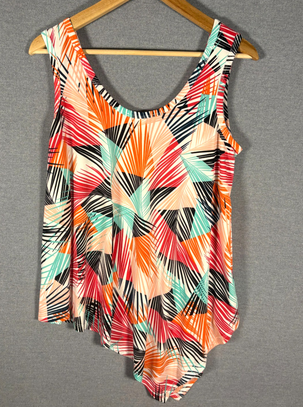 LONDON TIMES Womens Medium Palm Leaf Sleeveless Top Retro Asymmetric Multicolor