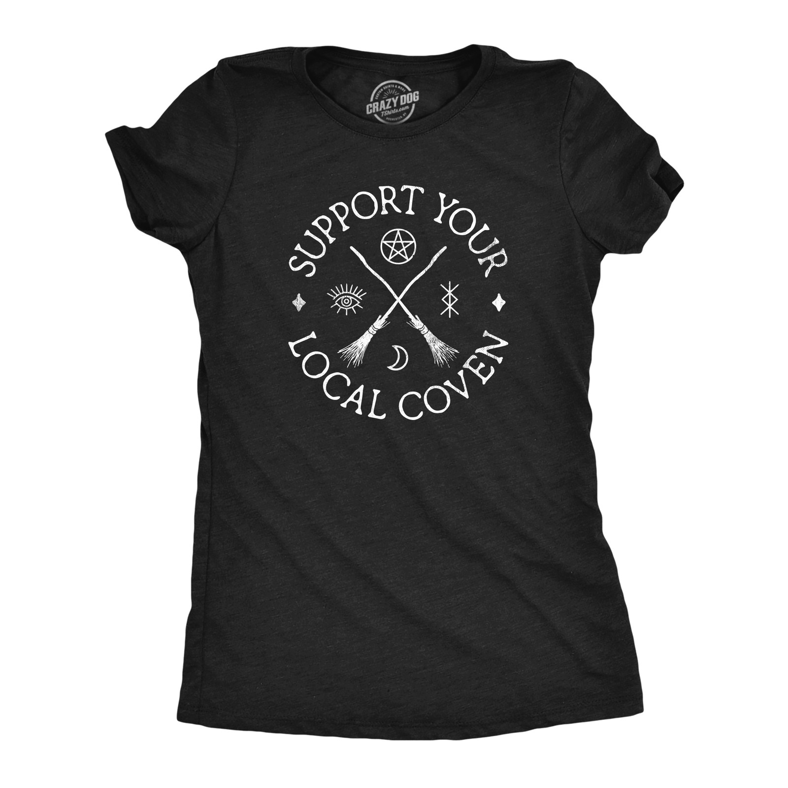 Womens Support Your Local Coven T Shirt Funny Spooky Halloween Witch Tee for