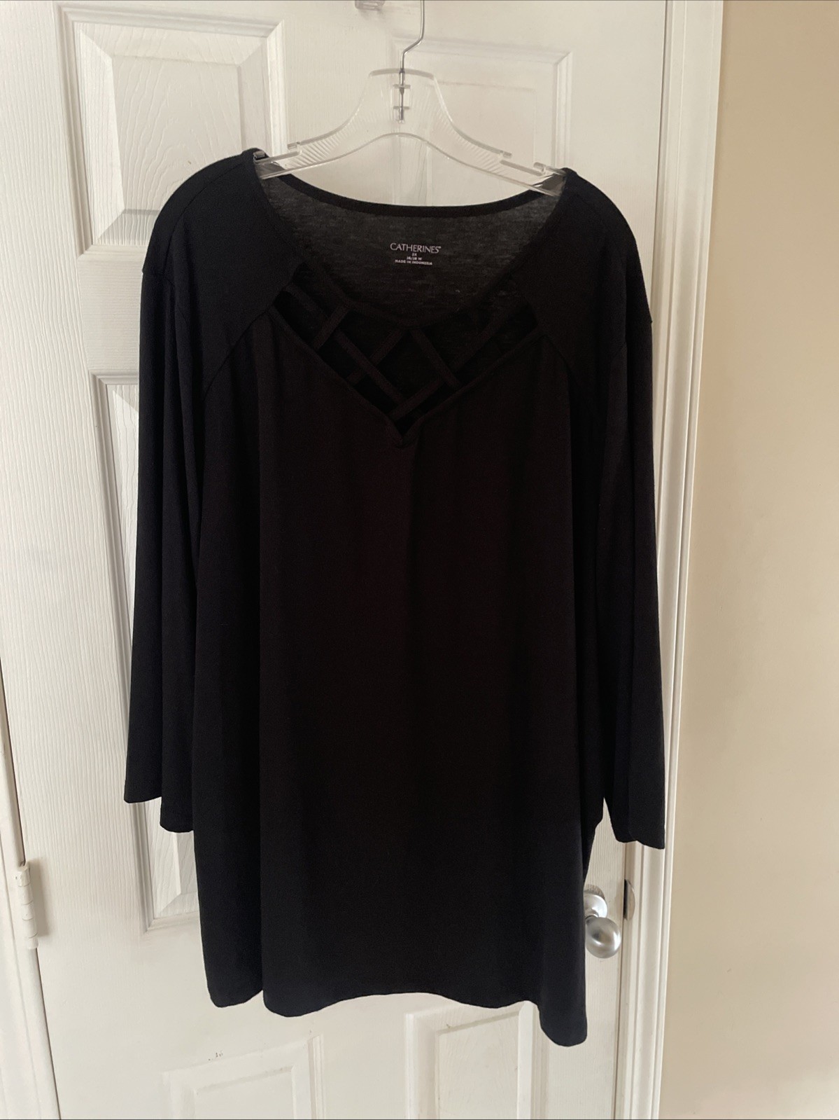 Catherines Sz 3XL Gorgeous Black 3/4 Sleeve Stretch Top Blouse ￼ Gorgeous￼