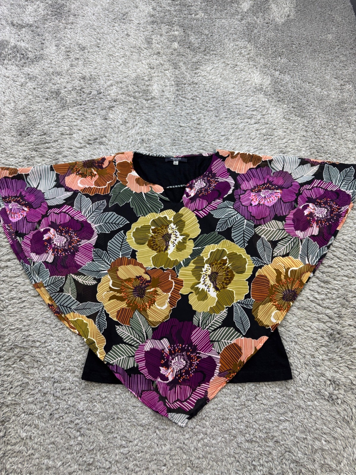 August Silk Top Women Small Layered Watercolor Vibrant Floral Tropical Blouse
