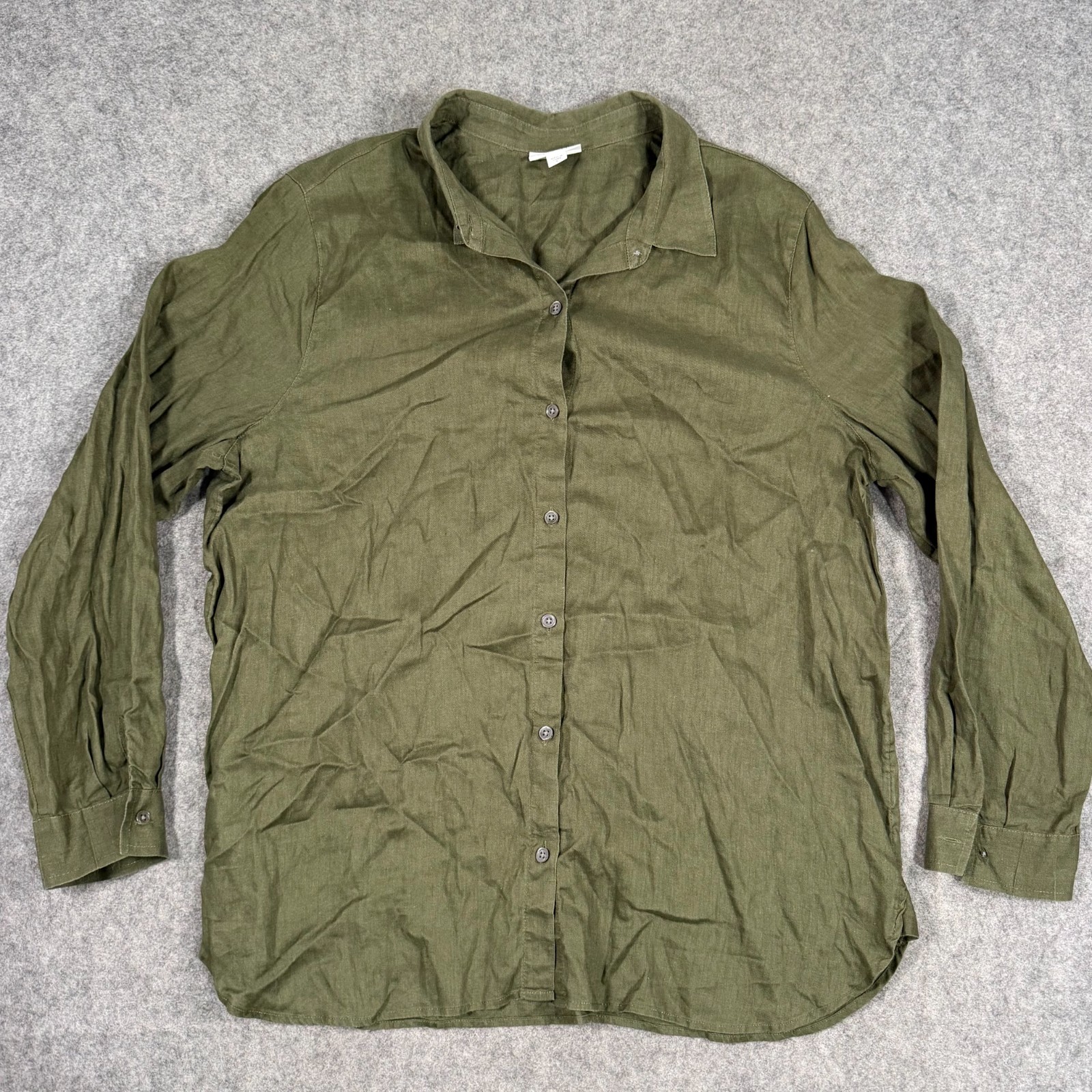 J. Jill Love Linen Army Green Long Sleeve Button Down Top Women’s Size Large