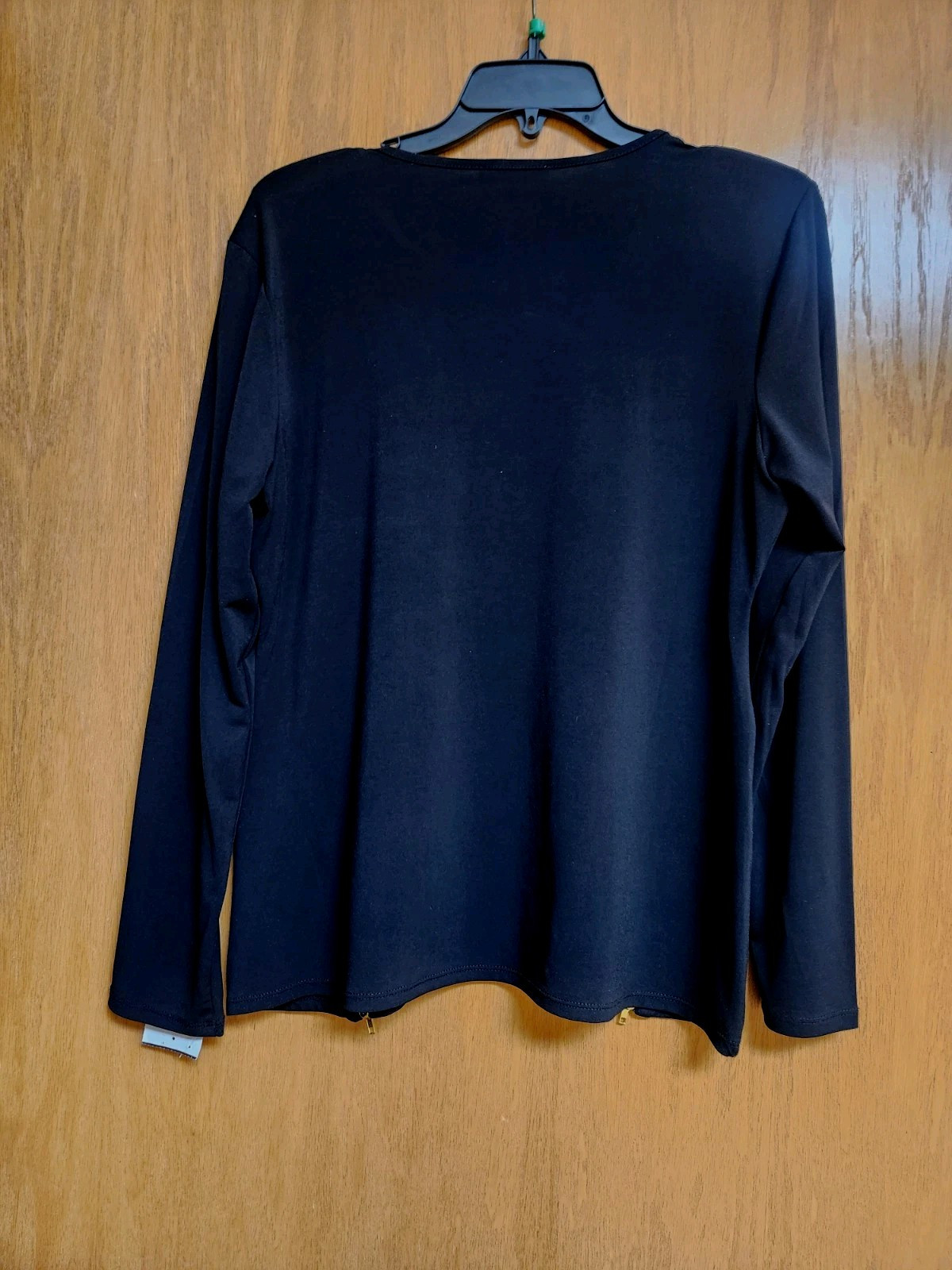 Black Studded Long Sleeve Top. Zipper Accents. Large. NWT. By Carmen.