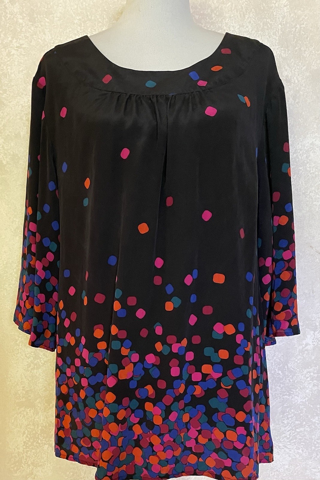 Classiques Entier Silk Confetti Blouse Sz M Black Pink Side Zip Classic Colorful