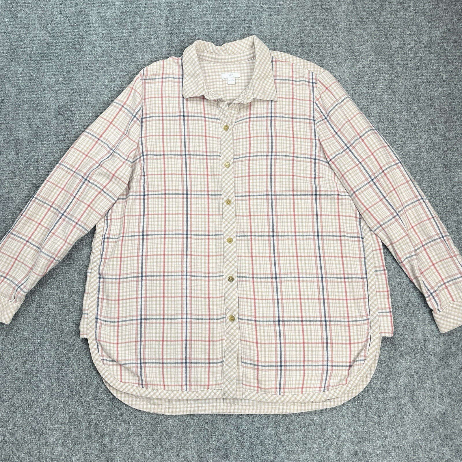 J Jill Top Womens Size Large Plaid Flannel Button Front Contrasting Trim Cotton