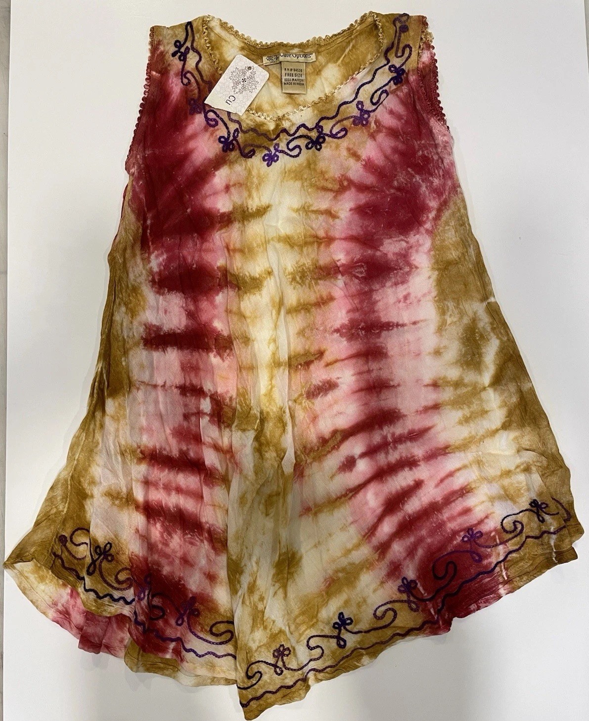 Cute Options Tie Dye Flowy Boho Tank Embroidered Crunchy Hippie Granola One Sz