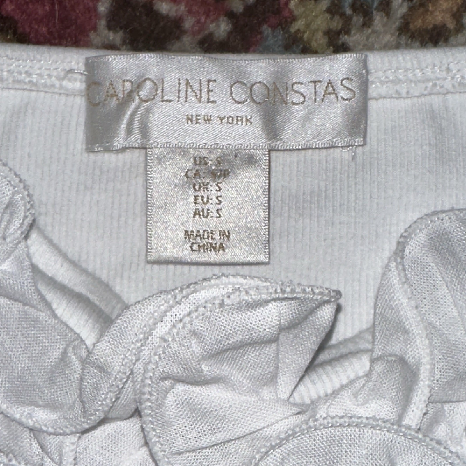 Caroline Constas White Ruffle Spaghetti Strap Ribbed Camisole Crop Top S