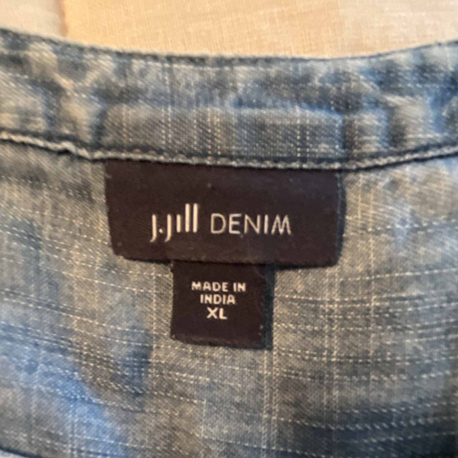 J. Jill Women’s XL Blue Denim Lyocell Tunic Blouse Short Sleeve Button Pleat