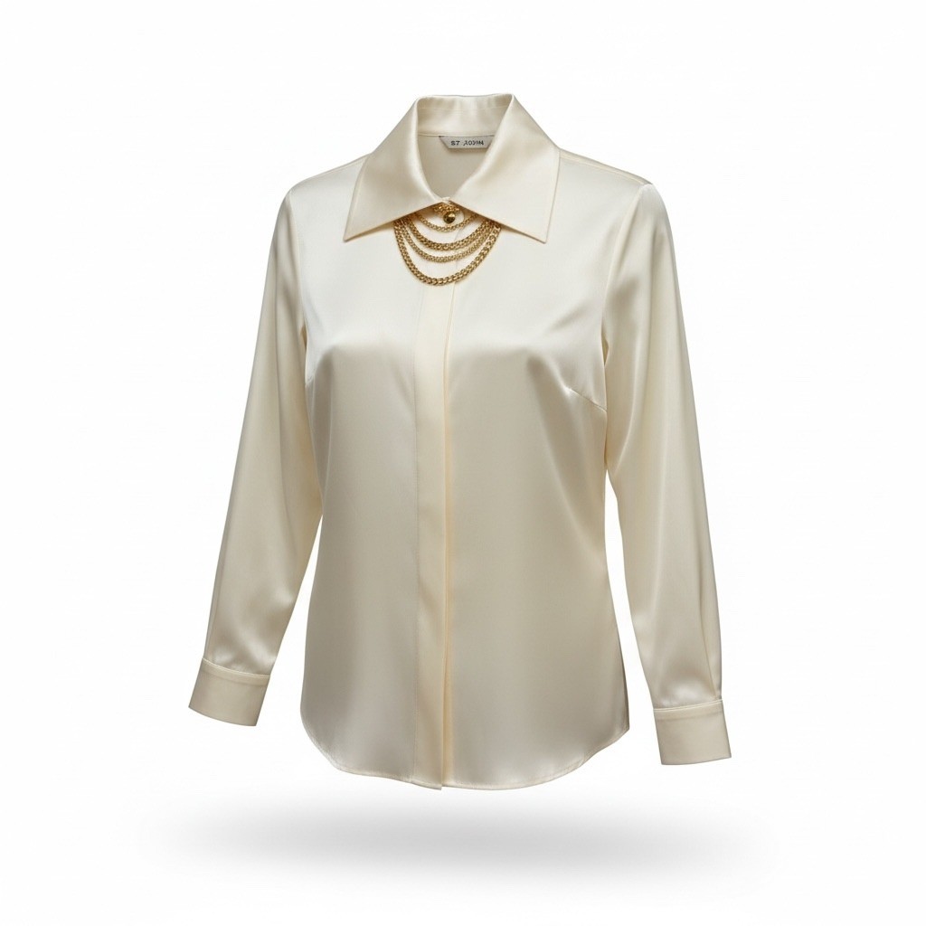 Vintage St John Silk Satin Crepe Blouse Gold Chain Detail Size 8 NEW *FLAW