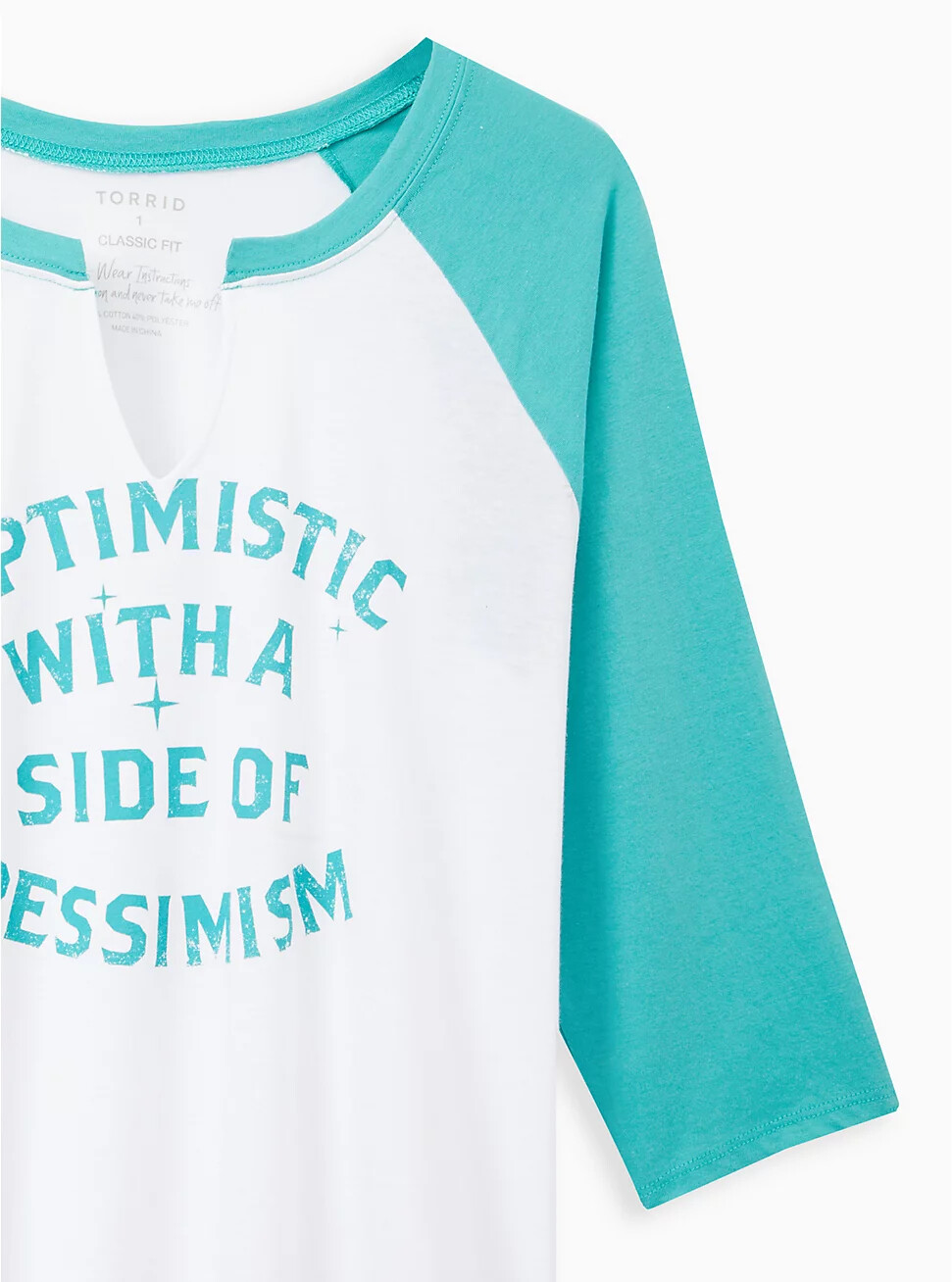 Torrid Classic Fit Raglan Tee Optimistic White Turquoise 2 2x 18 20 #A25949