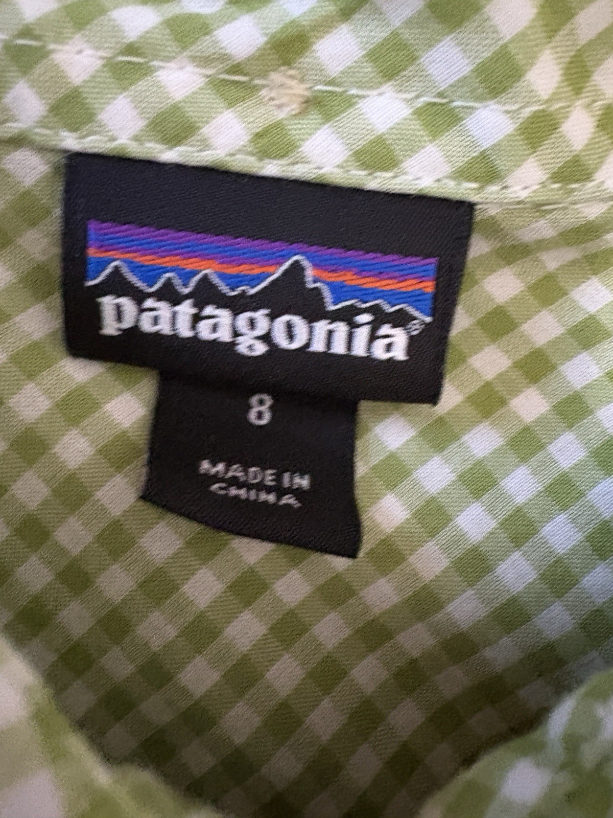 VTG Patagonia Womens 8 M Gorpcore Green Gingham Cotton Utility Shirt RollTab
