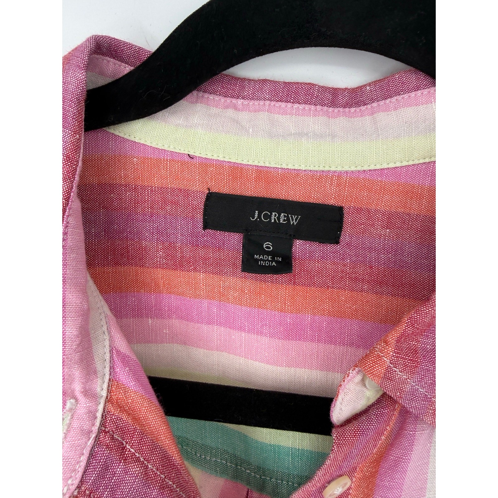J.Crew Classic Fit Boy Linen Shirt Rainbow Stripe Button Down Size 6 Resort