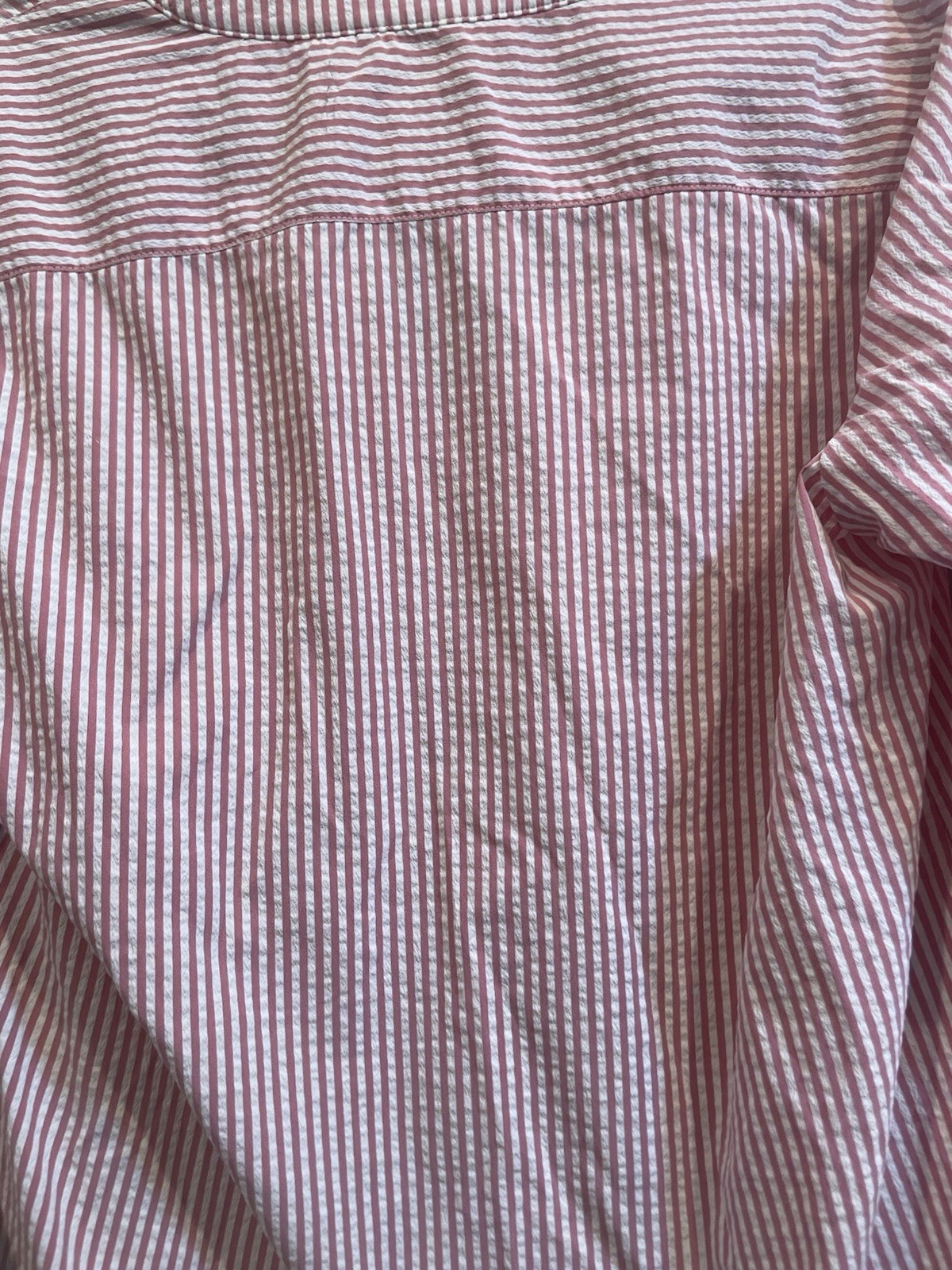 Vineyard Vines Women’s Pink/White Striped V-Neck 3/4 Roll Tab Blouse M