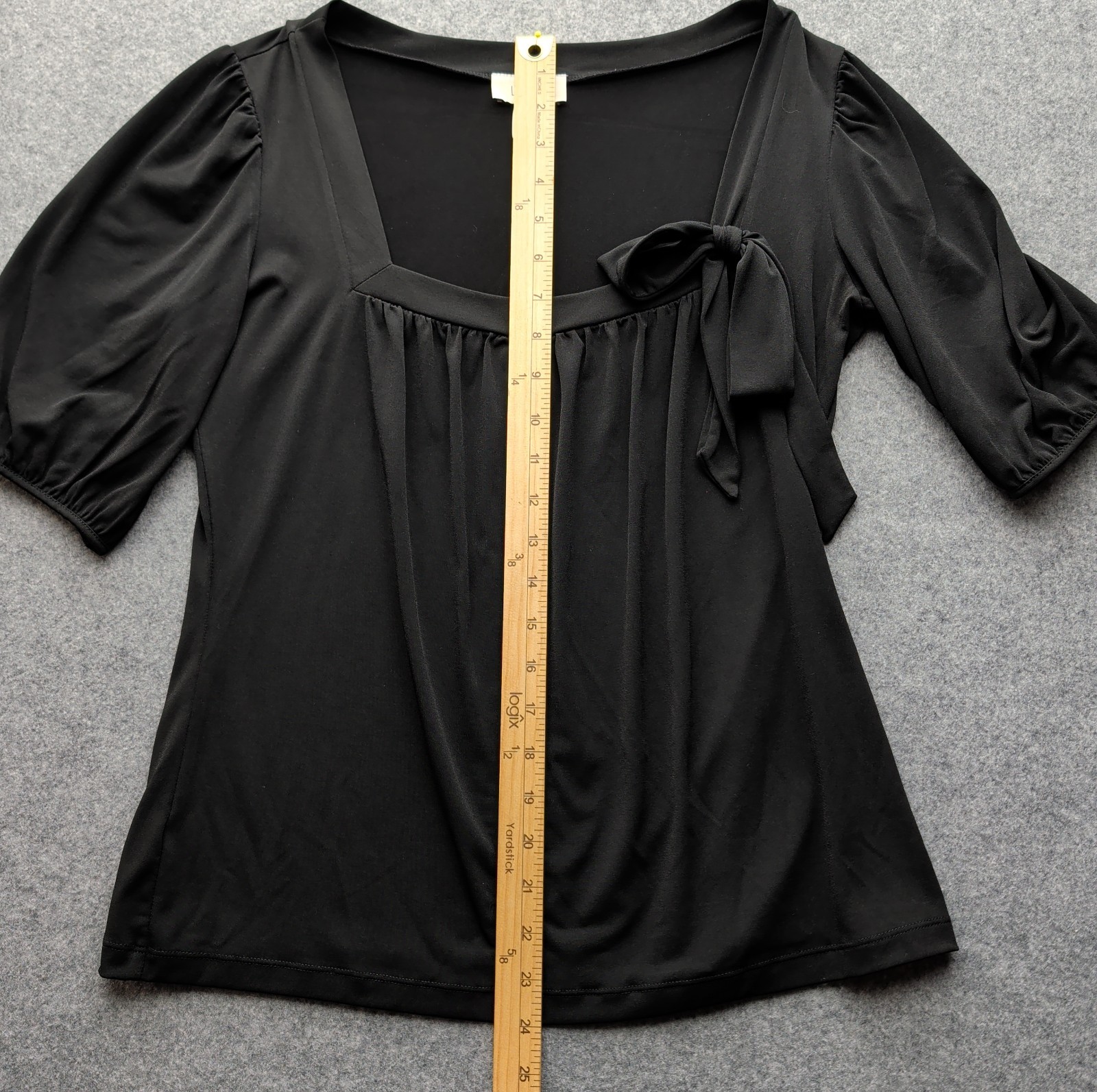 Ann Taylor Loft Women’s Black Square Neck Blouse 1/2 Sleeve Bow Black Size M