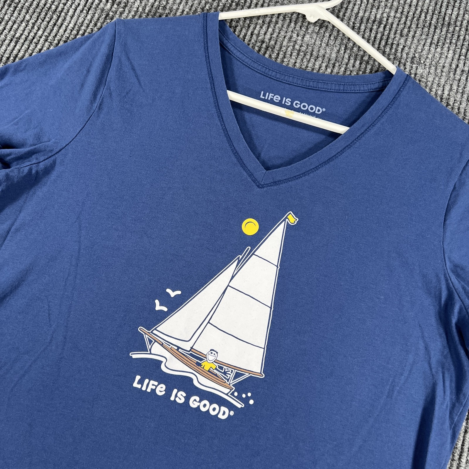Life Is Good Shirt Womens Medium Sailboat Graphic V Neck Outdoors Tee