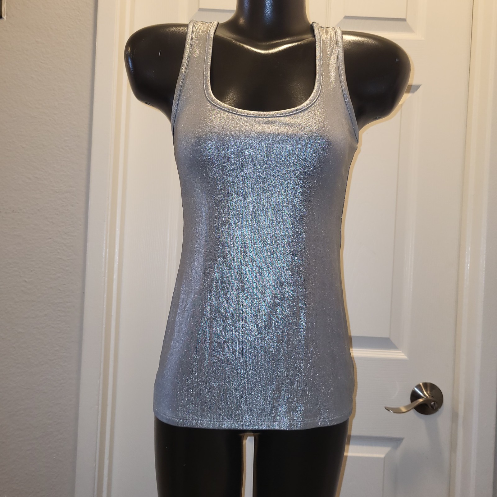 INC International Concepts Silver Metallic Sleeveless Top 95% Polyester Size S