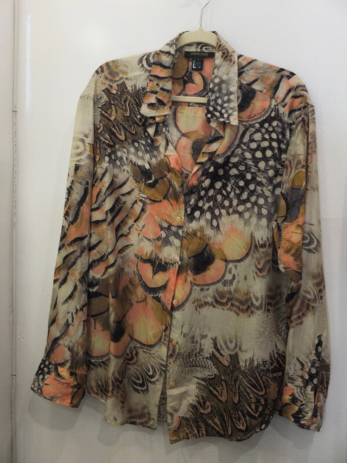 Roberto Cavalli Silk Printed Button Down Shirt Size L