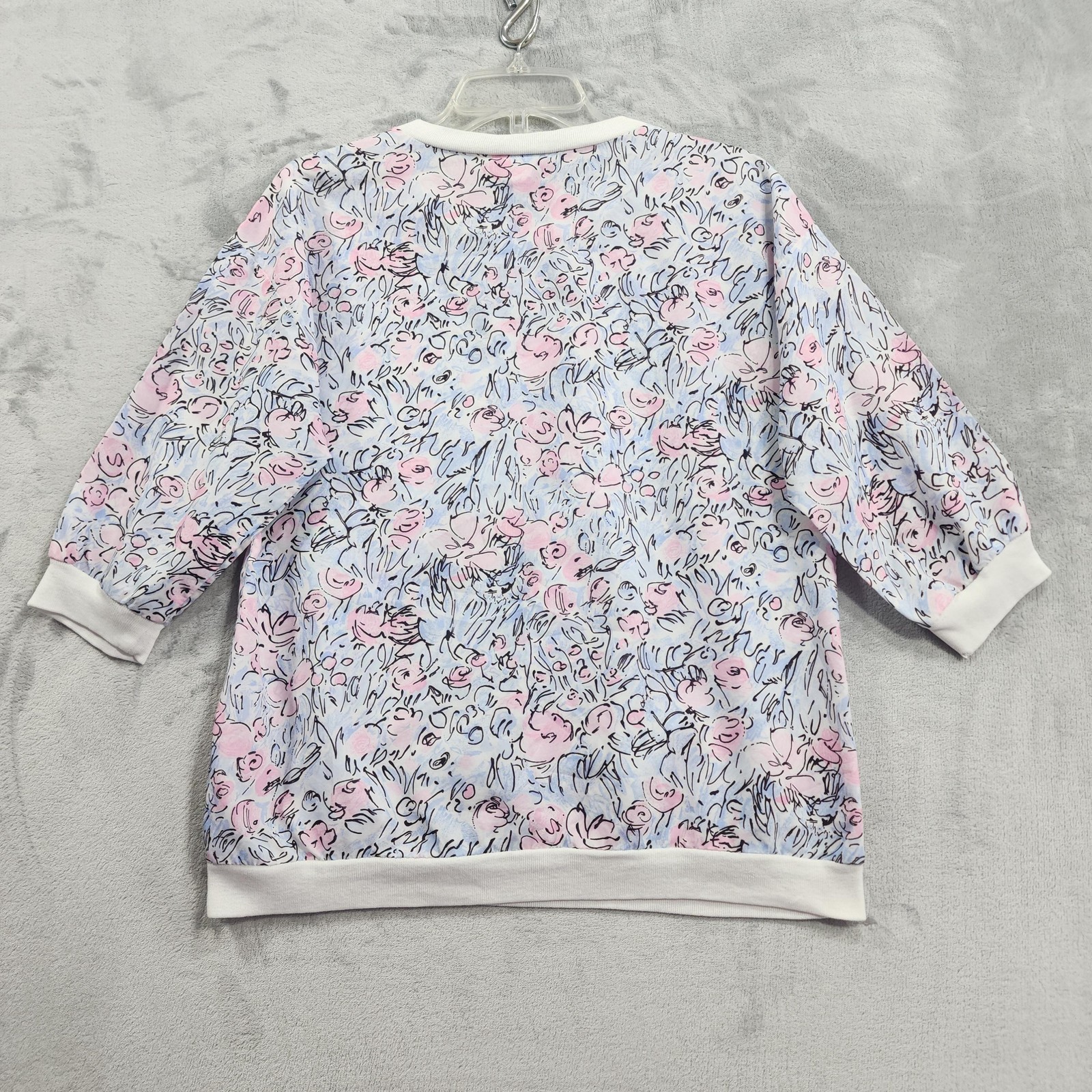 Vintage Box Office Top Womens L Pink Blue Floral Short Sleeve Crew Neck Pullover