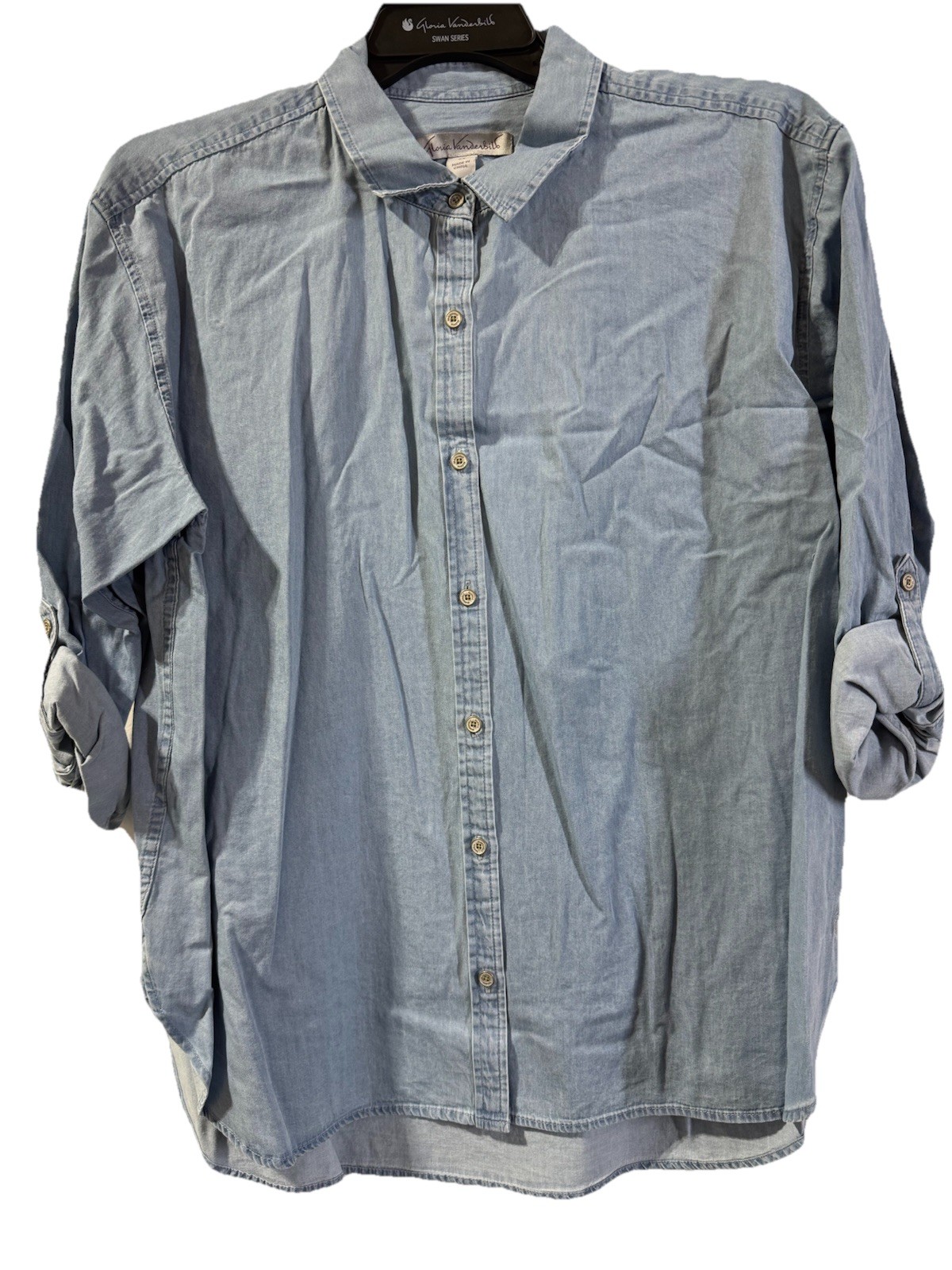 Gloria Vanderbilt-Swan Series-Women’s Light Wash Amanda Shirt, Size 3X, Blue