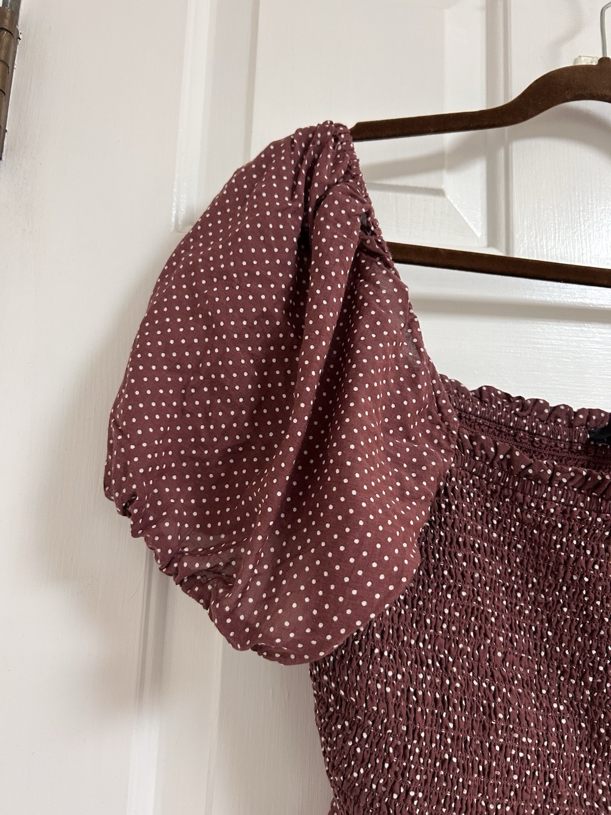 J.Crew Size Large Squareneck Smocked Cotton Voile Peplum Dot Top L BG310