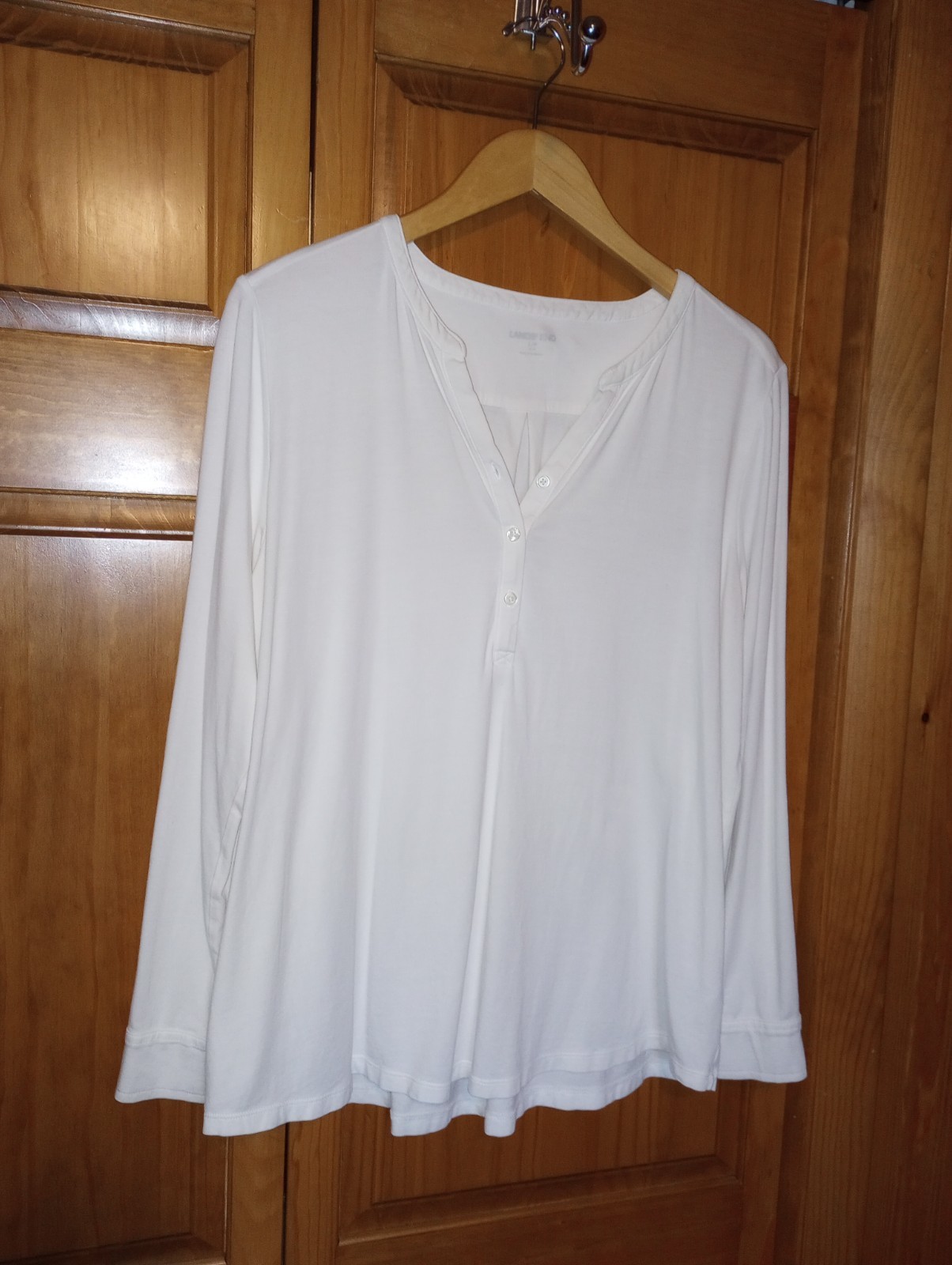 White, LS, Soft Cotton Blend, Lands End Womens Large Capsule Wardrobe Henley Top