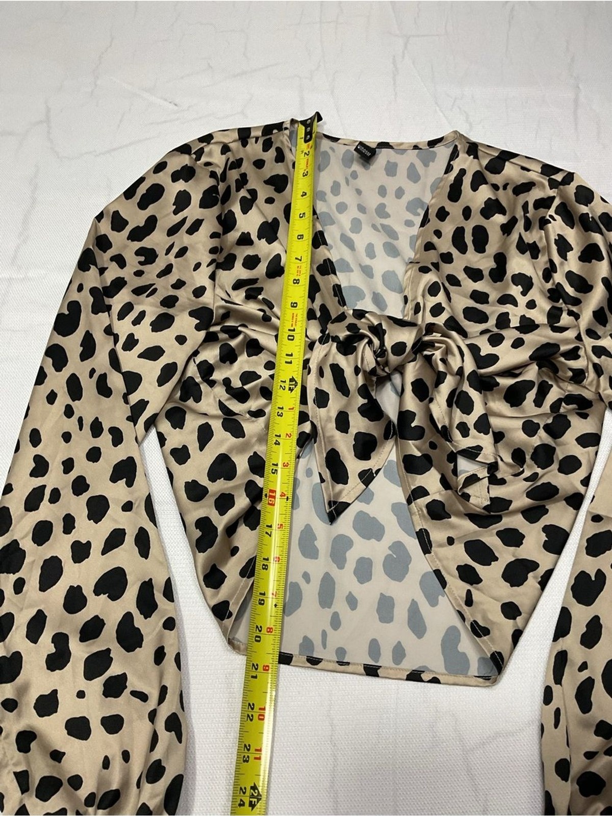 Windsor Black and Beige Leopard Tie-Front Long Sleeve Blouse