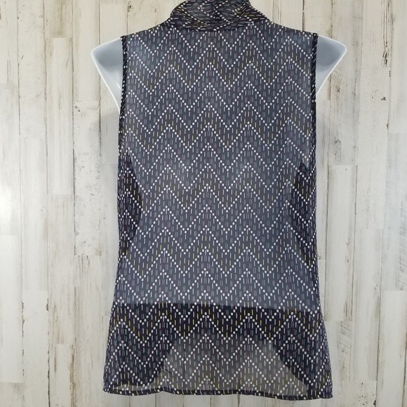 41 Hawthorn Womens Top S Black Stitch Fix Blouson Printed Faux Wrap Sheer X1