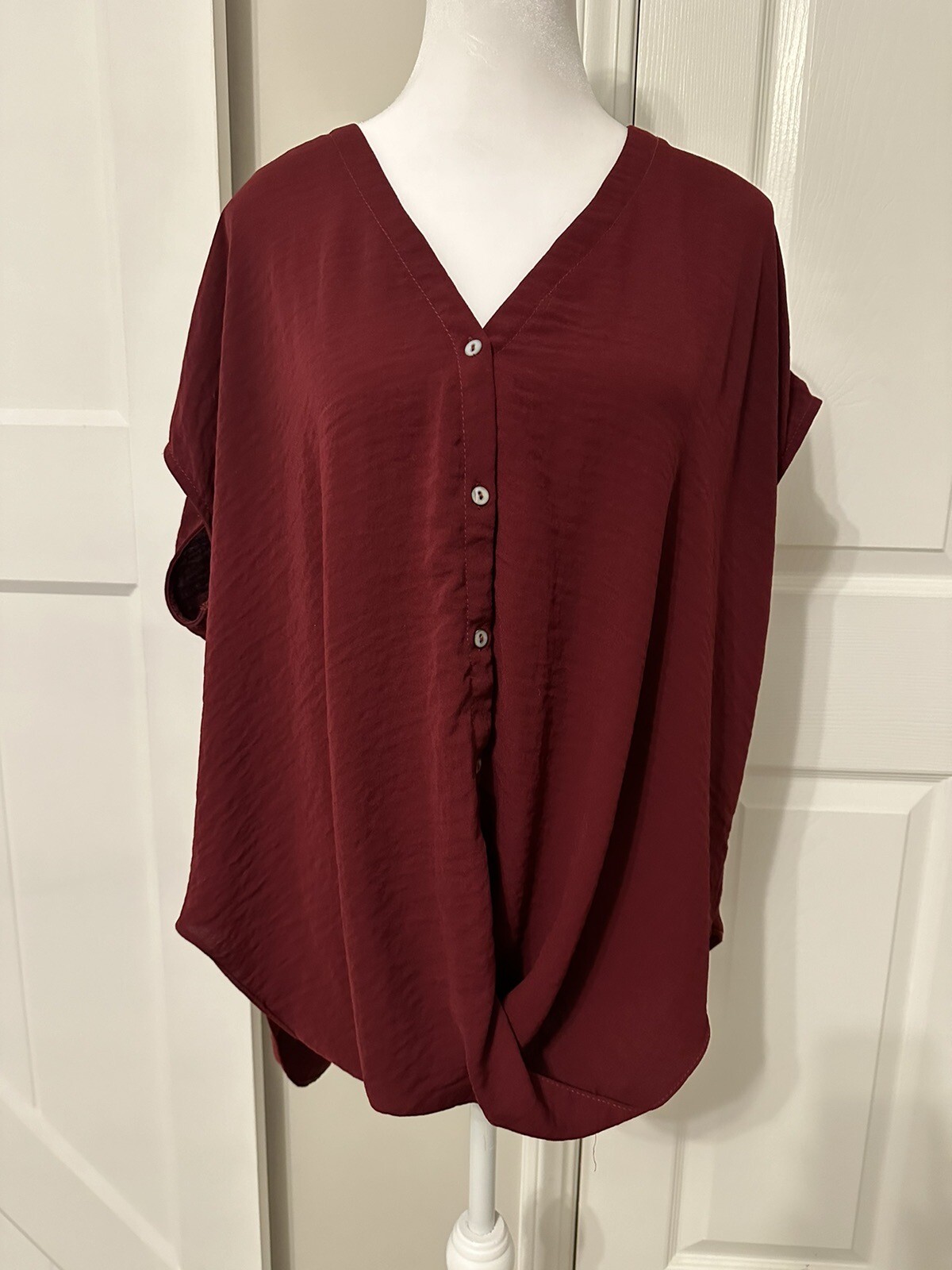 Blouse Boutique, Deep Burgandy Color, Has Knot In The Front.