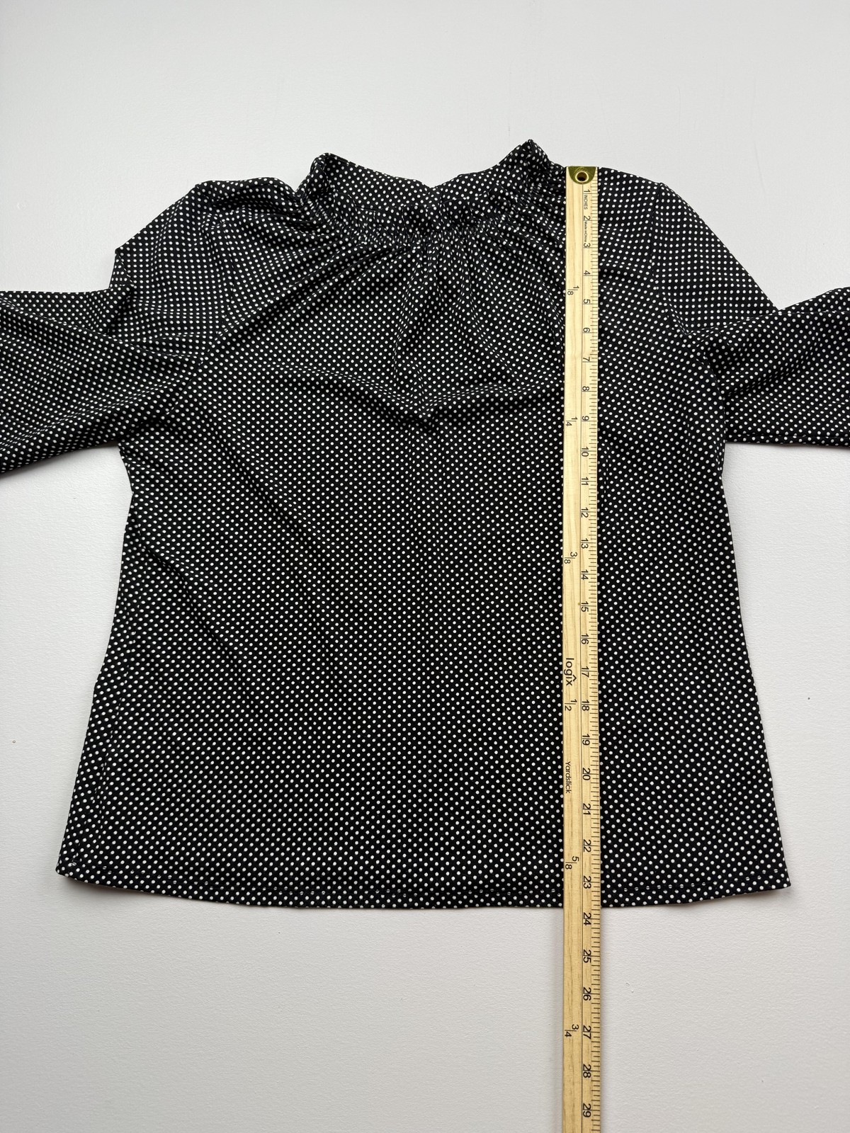 Adrianna Papell Blouse Womens L Black Mock Neck Long Sleeve Polka Dot Top Jersey