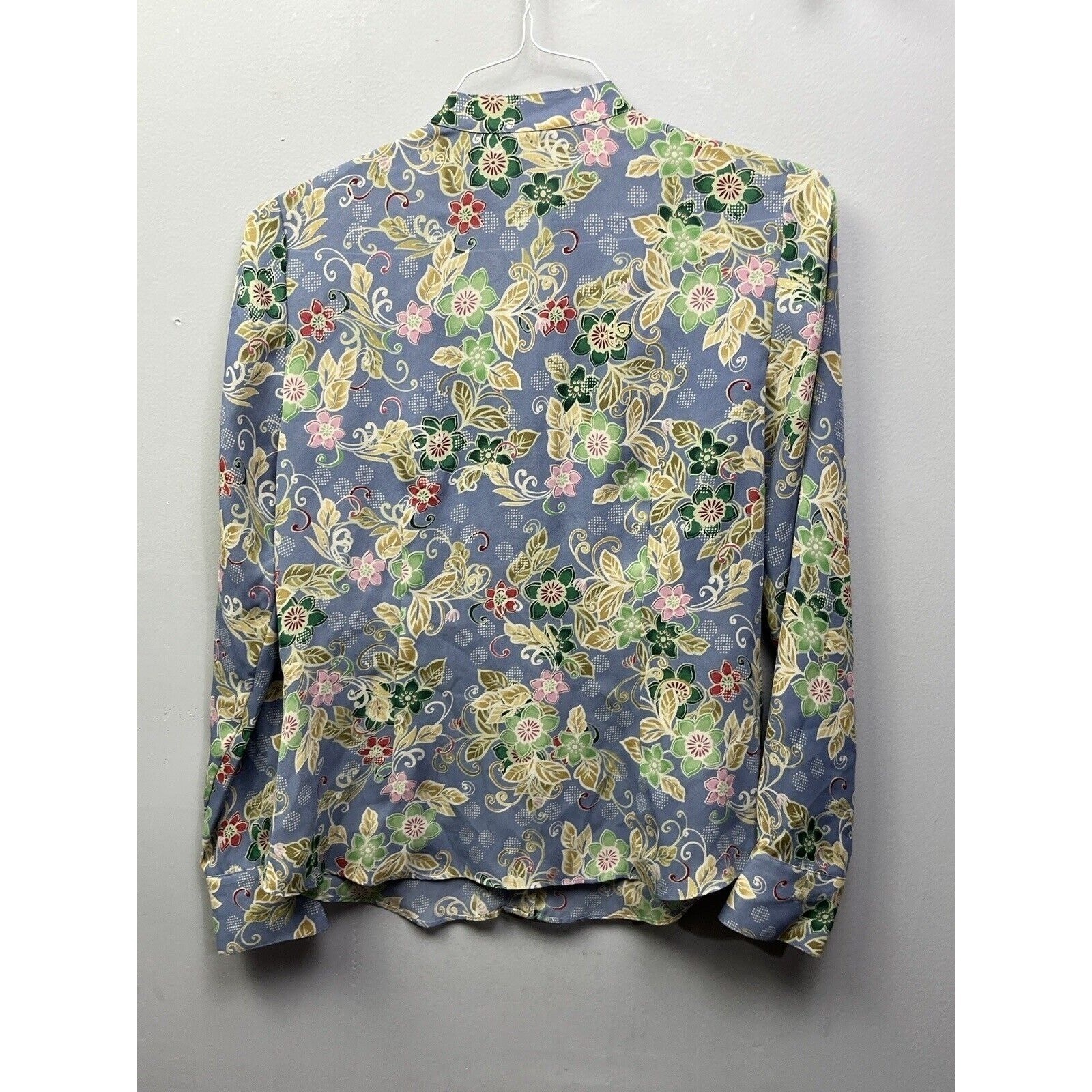 Madison Studio Blouse Womens 8 Blue Floral Pintuck Pleated Button Up Long Sleeve