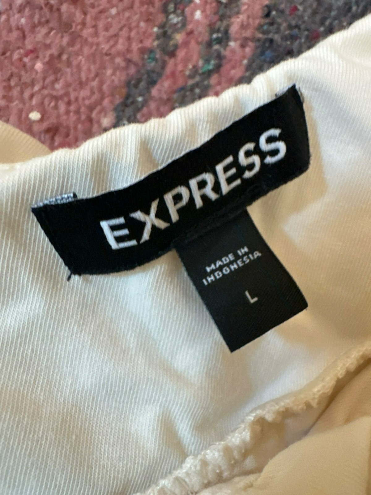 Express Top L Ivory One-Shoulder Ruffle 75% Cotton 25% Polyester Preppy Classic