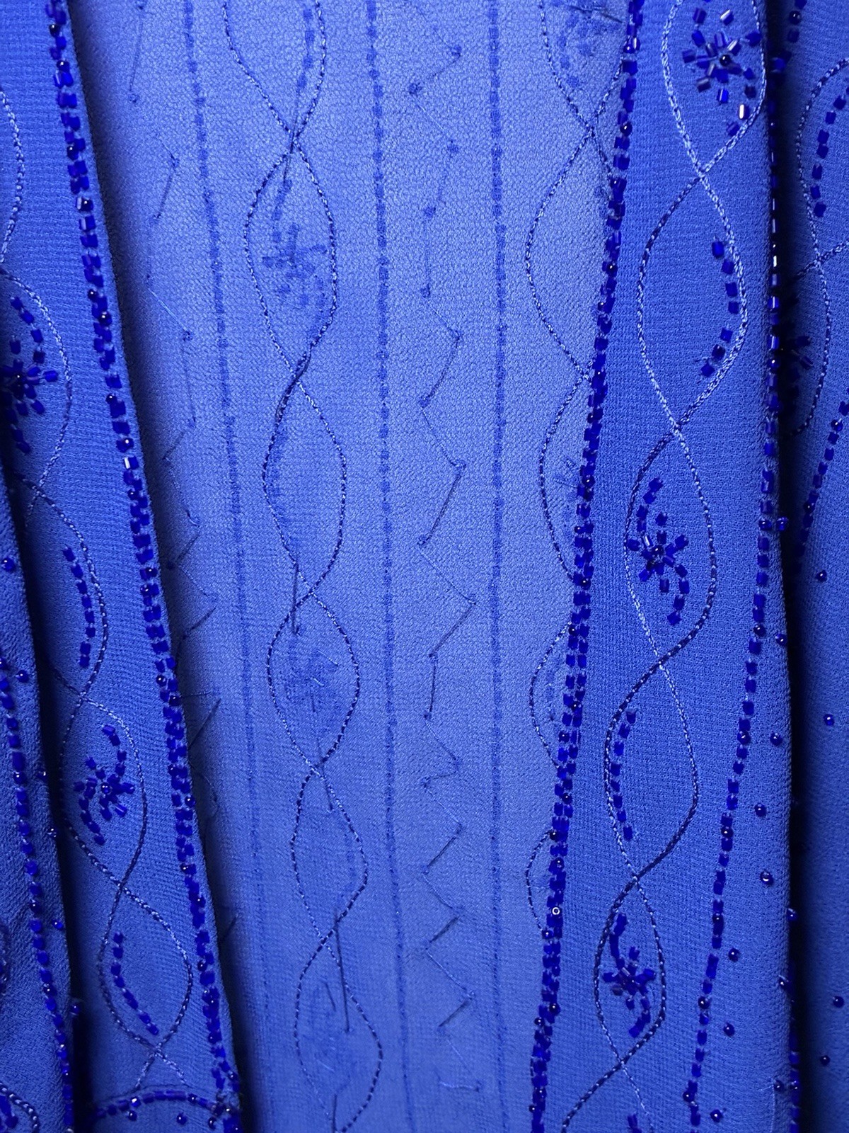 Blue Sheer Beaded Sequin Embroidered V-Neck Open Front 3/4 Sleeve Shrug