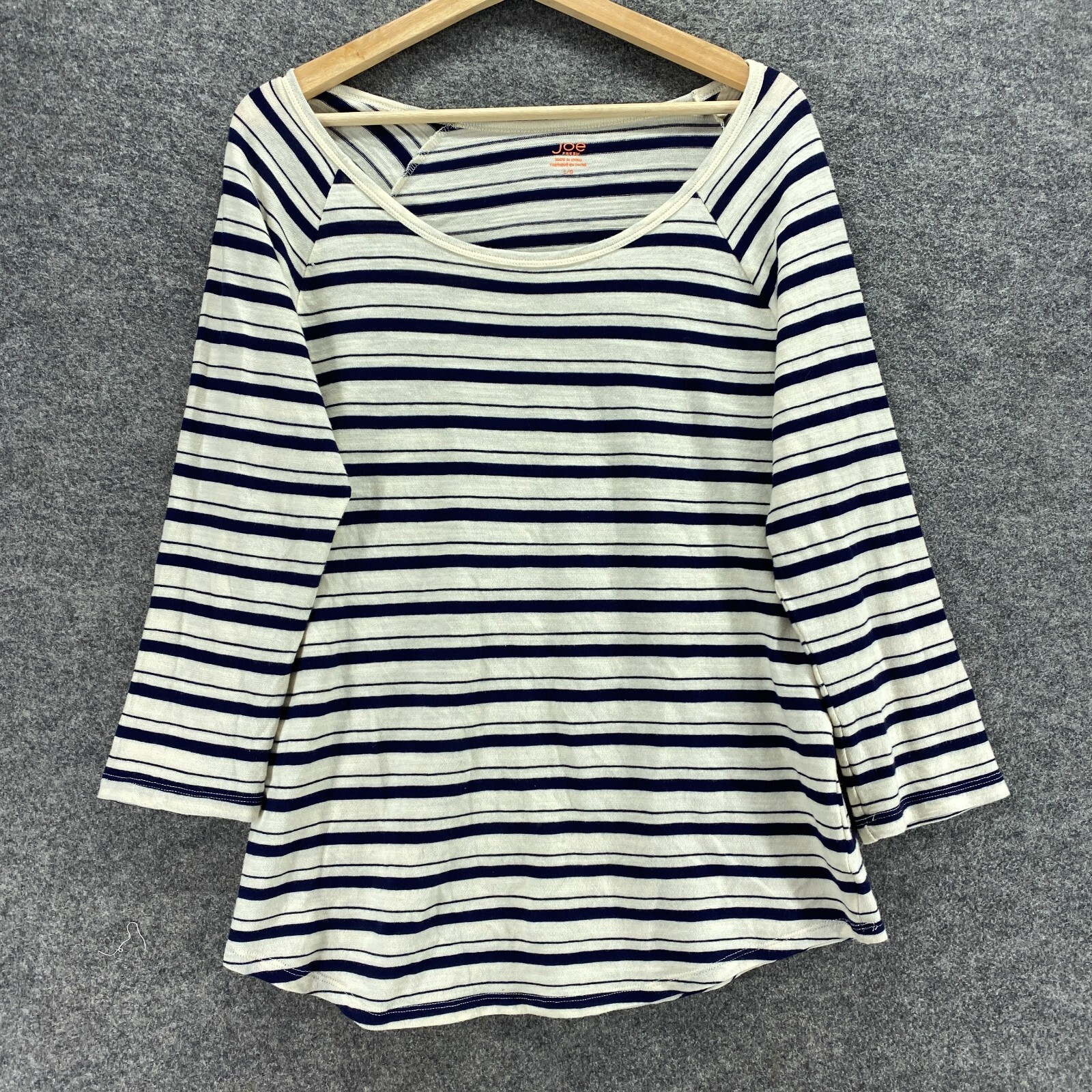 Joe Fresh T-Shirt Women L White Striped Long Sleeve Round Neck Cotton Top