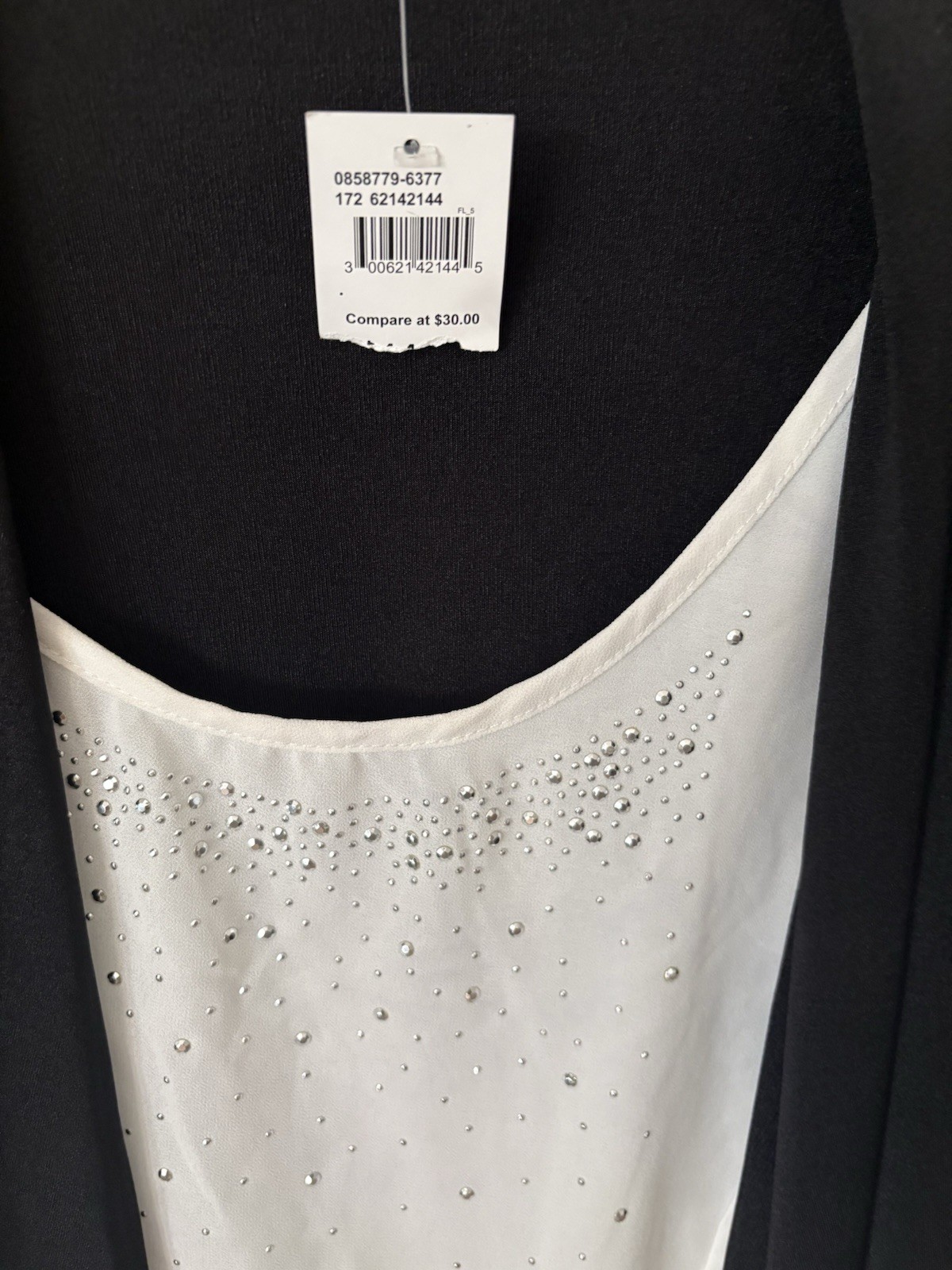 NWT~Late August Women Black White Layered 3/4 Sleeve Embellished Modest TOP 2X