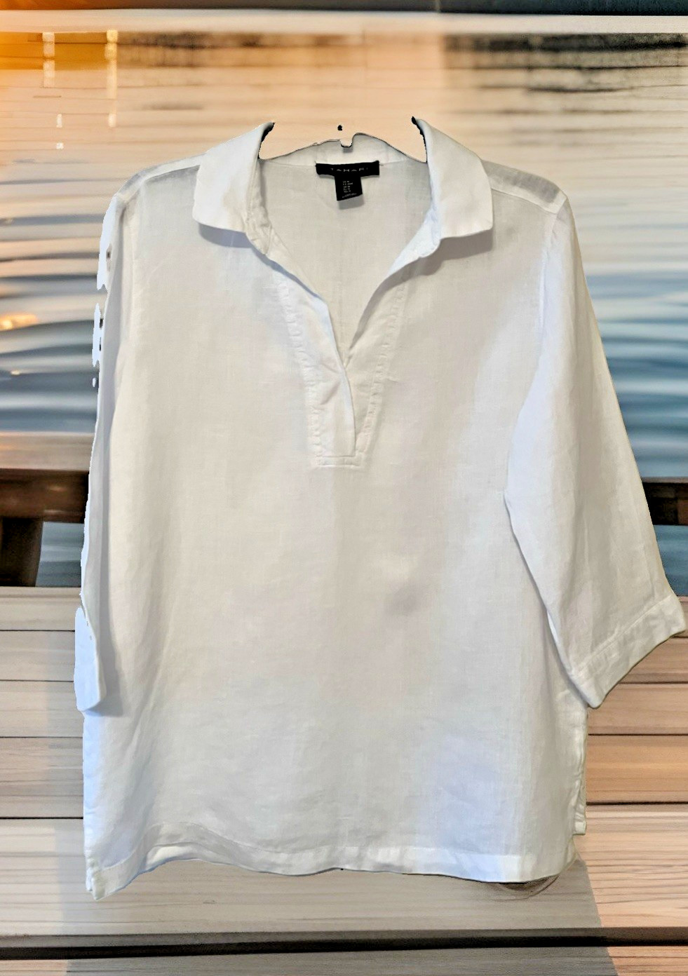 NWOT Tahari Medium White Classy 100% Puro Linen Pullover coastal resort NEW