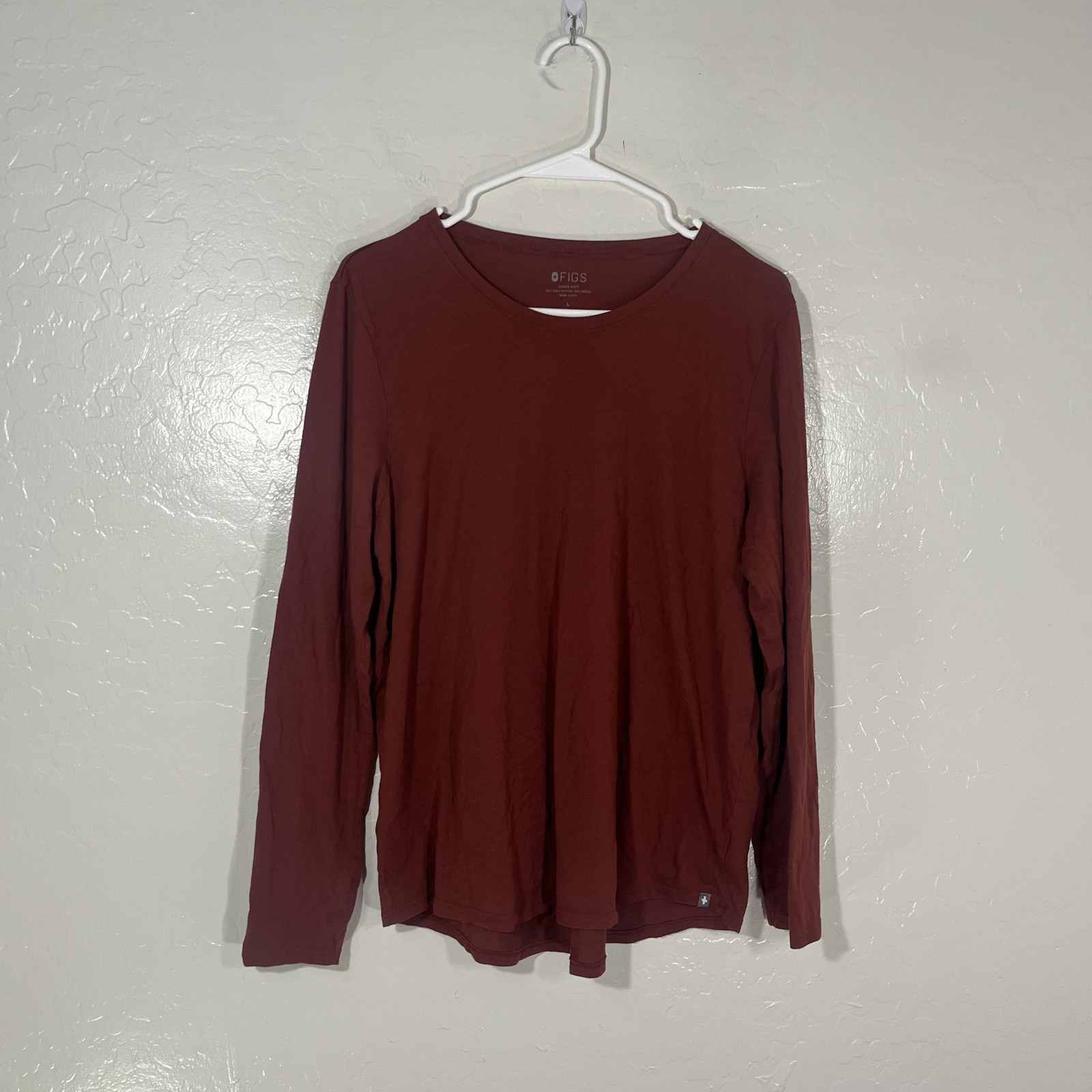 FIGS Shirt Womens Large Red Pima Cotton Long Sleeve Crewneck Tee Underscrub