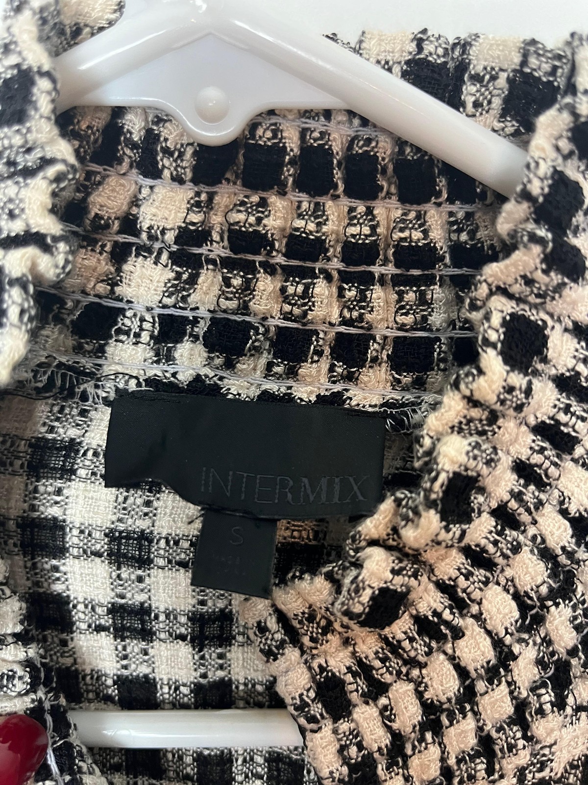 Intermix Shirt Womens Small Black White Gingham Zip Front Tie Waist Ruffle Top