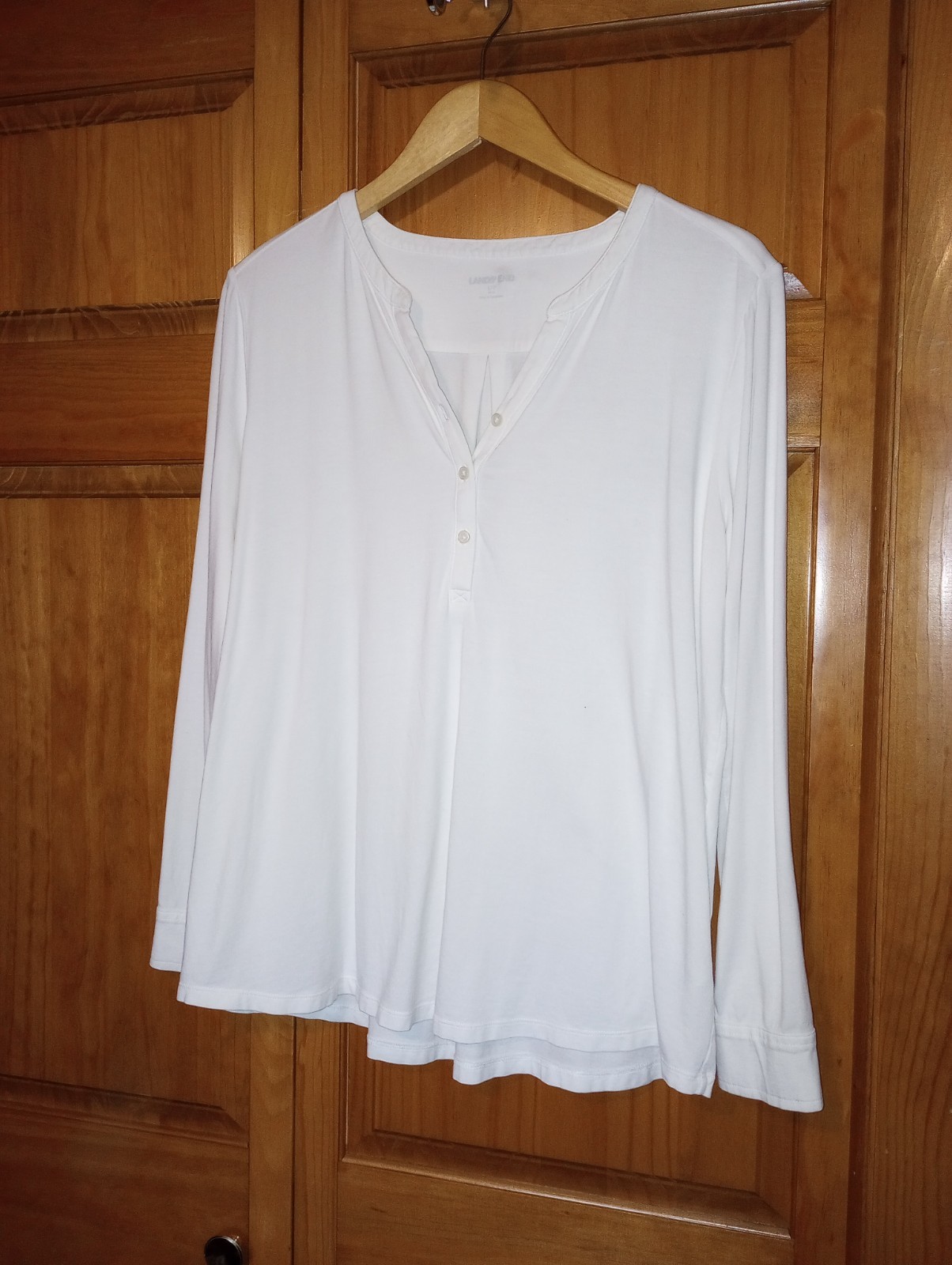 White, LS, Soft Cotton Blend, Lands End Womens Large Capsule Wardrobe Henley Top