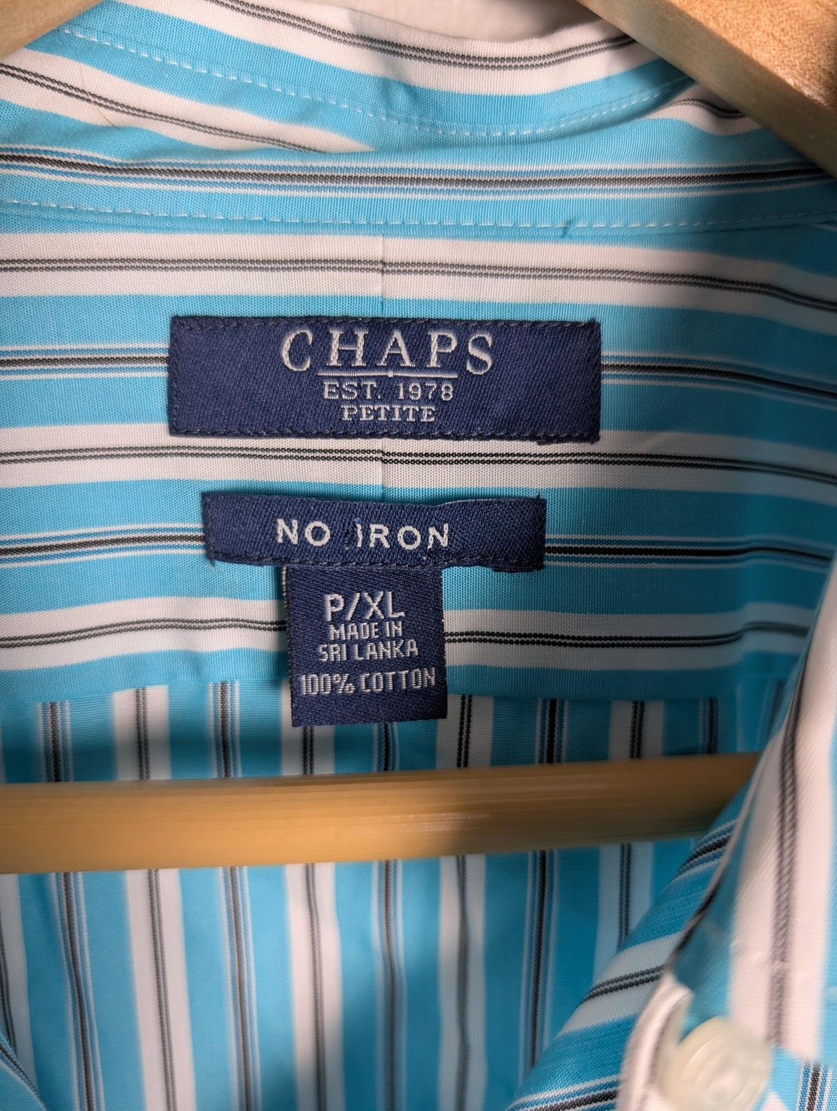 Chaps Button-Up Womens P/XL Blue Striped Collared Long Sleeve Cotton Easy Care