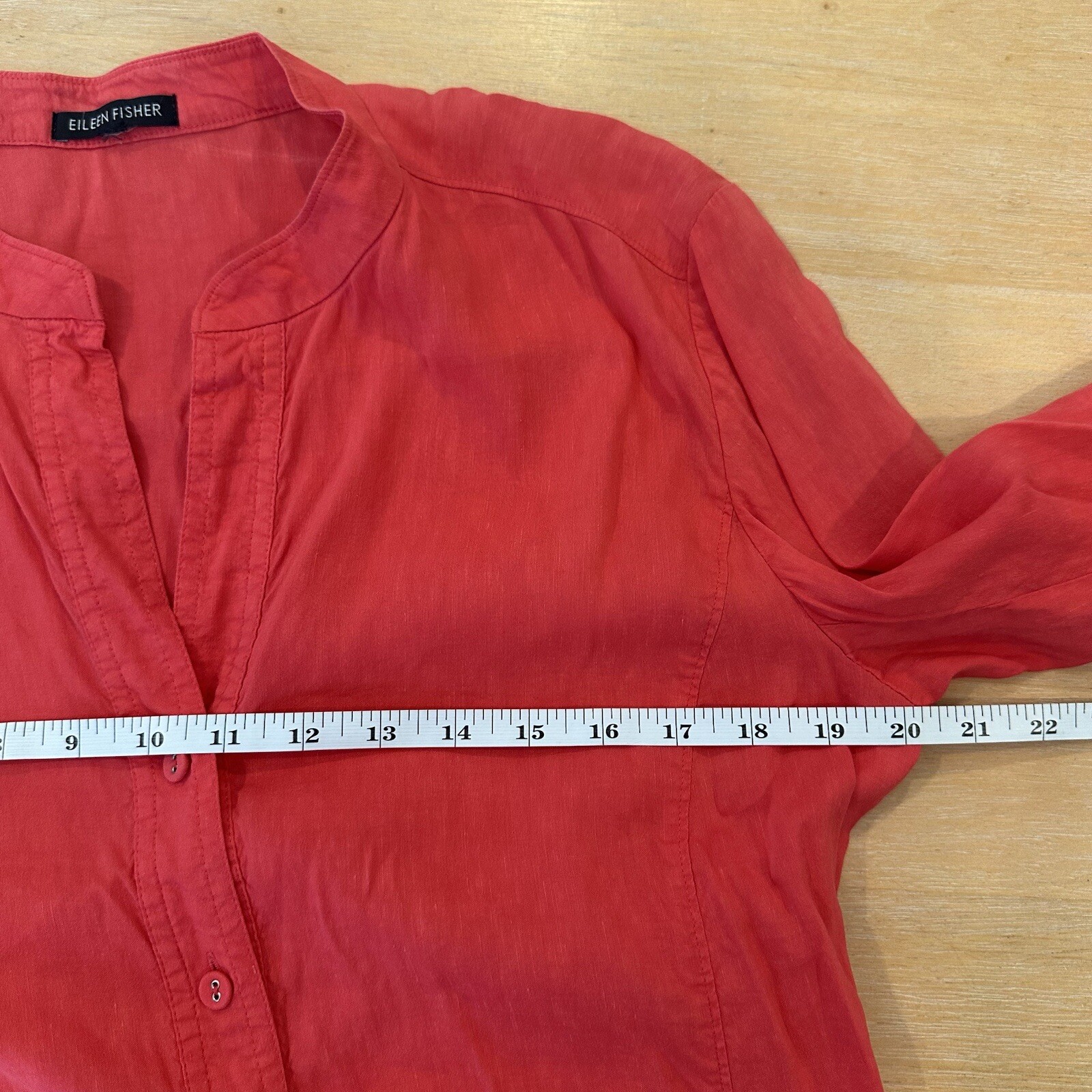 Eileen Fisher Top Womens Red Stretch Linen Blend Button Boho Lagenlook Sz S