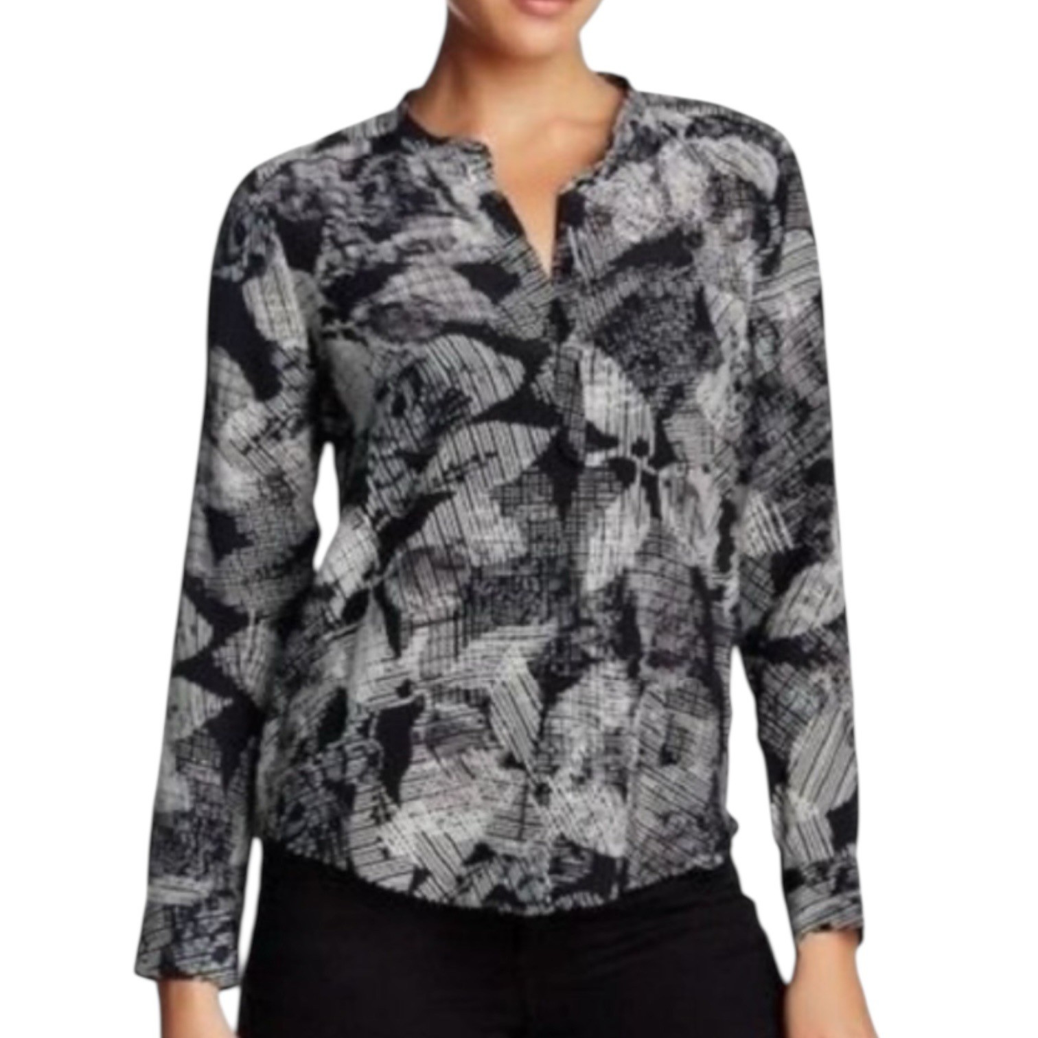 Rebecca Taylor Women’s Silk Top Split Neck Blouse Black Sonic Garden Size 6