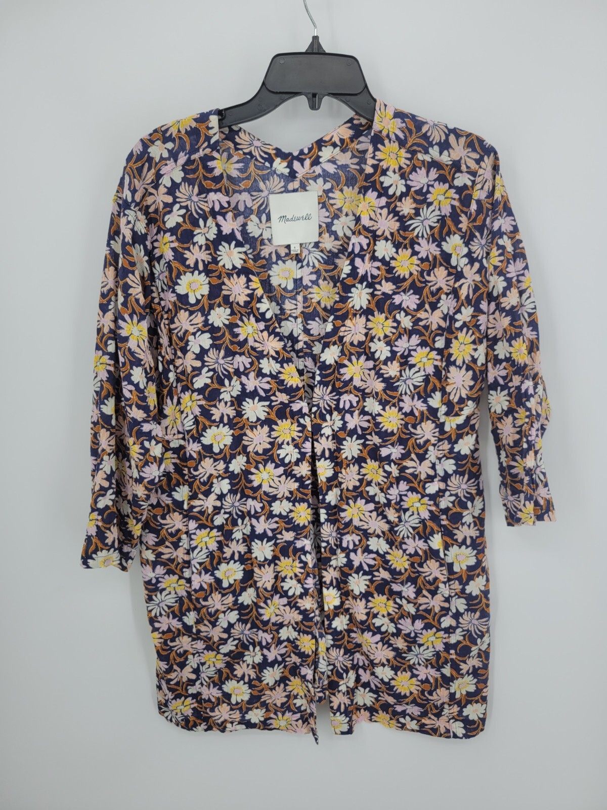 Madewell Cardigan Robe Top Womens Small Blue Floral Boho Peasant Blouse