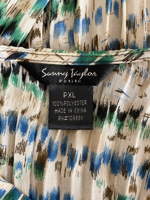 Sunny Taylor Petite Women Button Down Blouse Size PXL Tie V Neck Crinkle Pleated