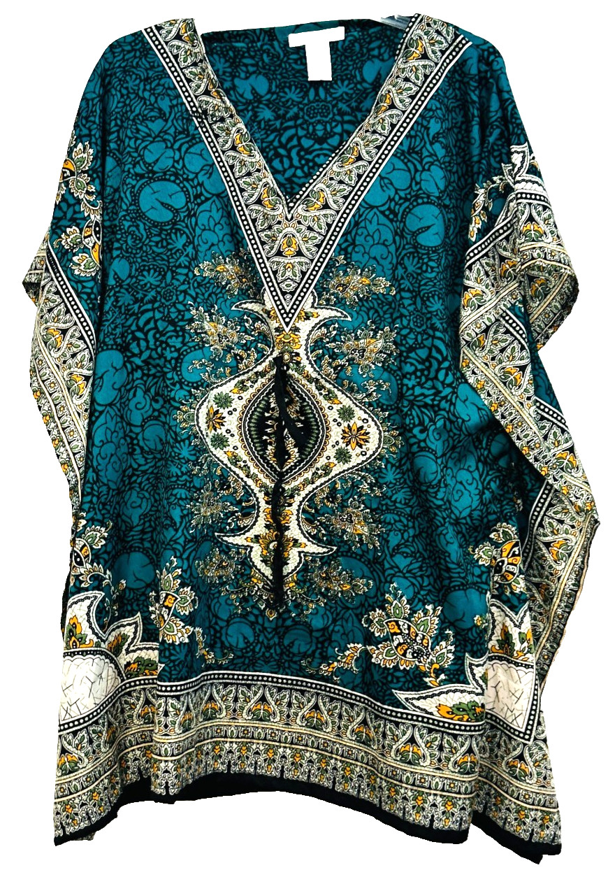 Cute Options Short Kimono Caftan Top Paisley Beach Cover Up Tied Waist One Size